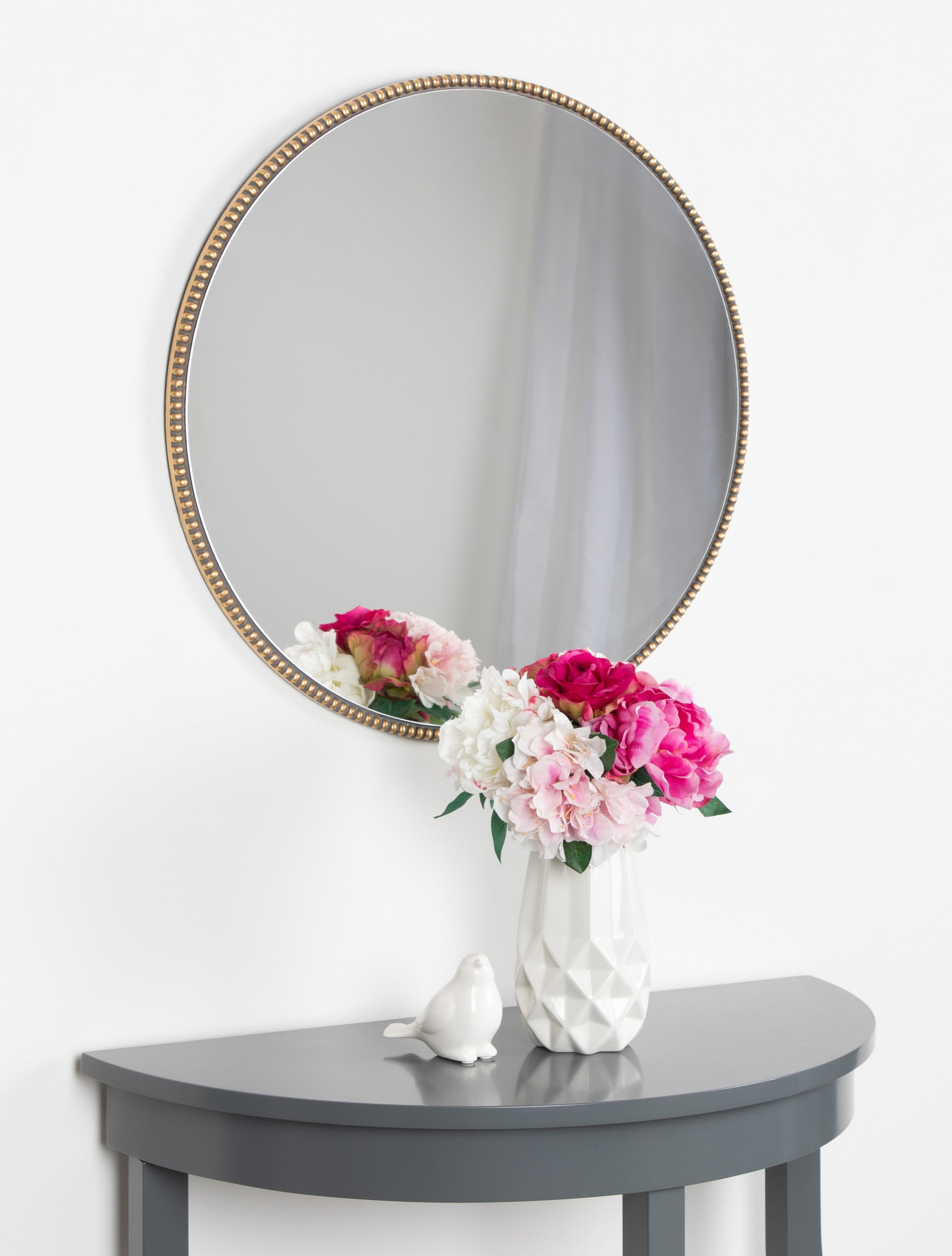 Gwendolyn Round Beaded Accent Wall Mirror