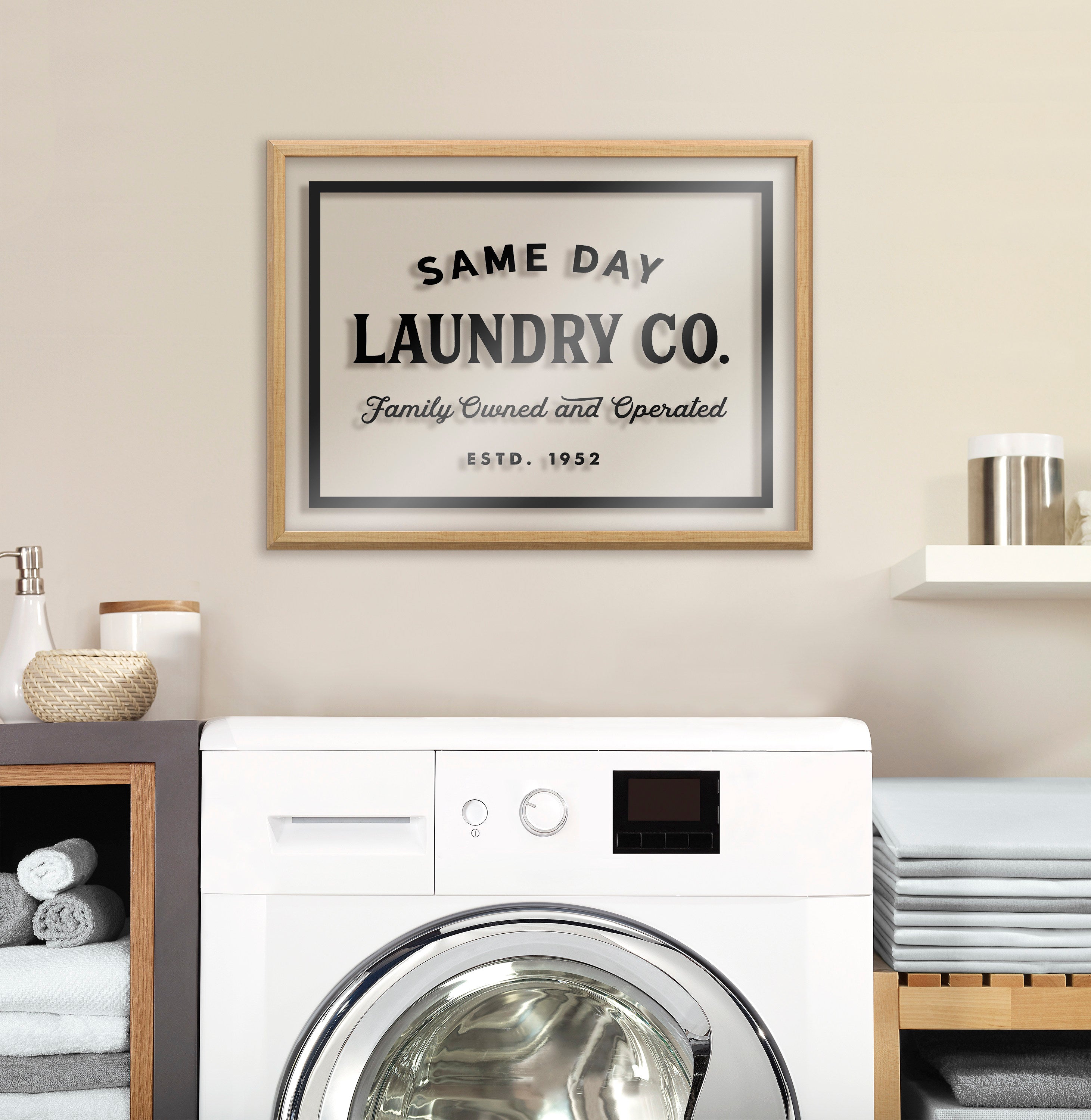 Blake Same Day Laundry Framed Printed Glass by Maggie Price of Hunt and Gather Goods