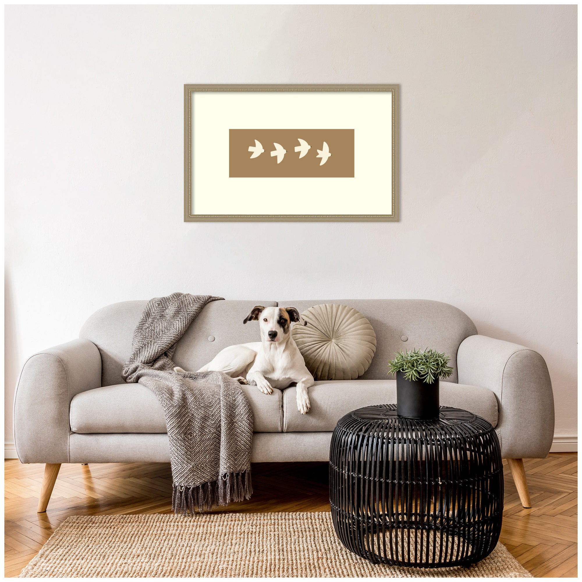 Minimalist Birds Panel 2 Brown by Laura Moss Framed Wall Art Print