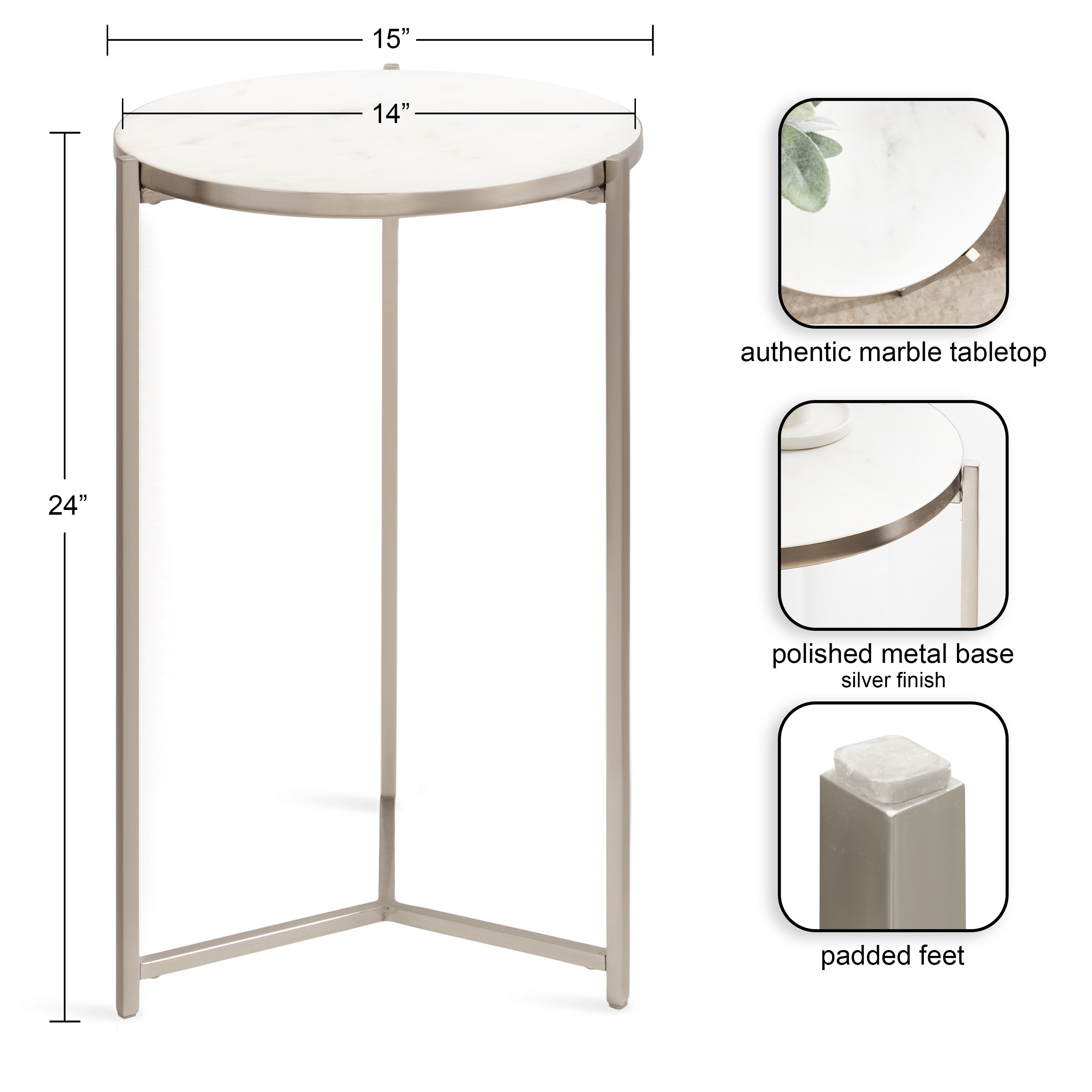 Side Table White Silver 15x15x24 2