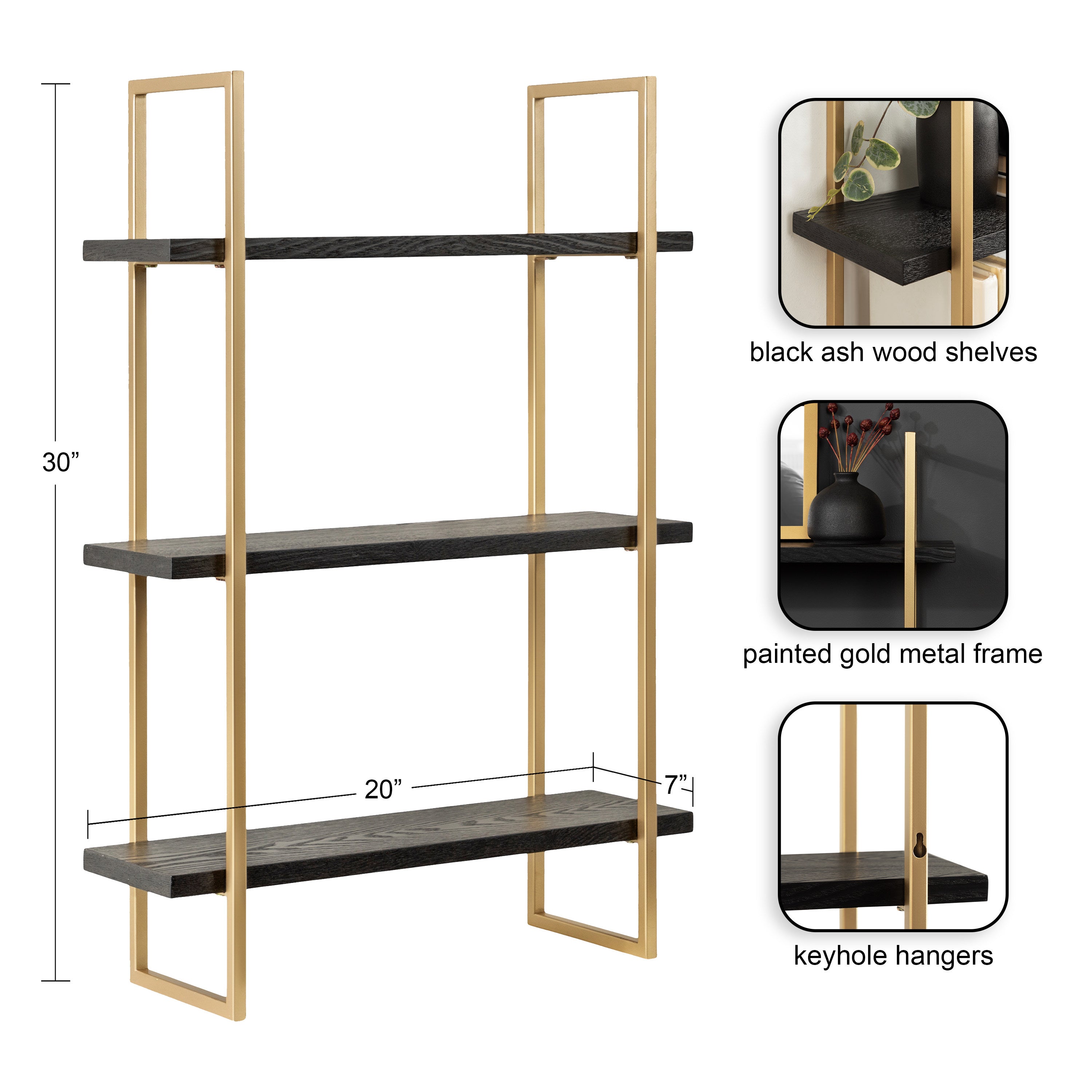 Accent Shelf 20x30 Black Gold 2