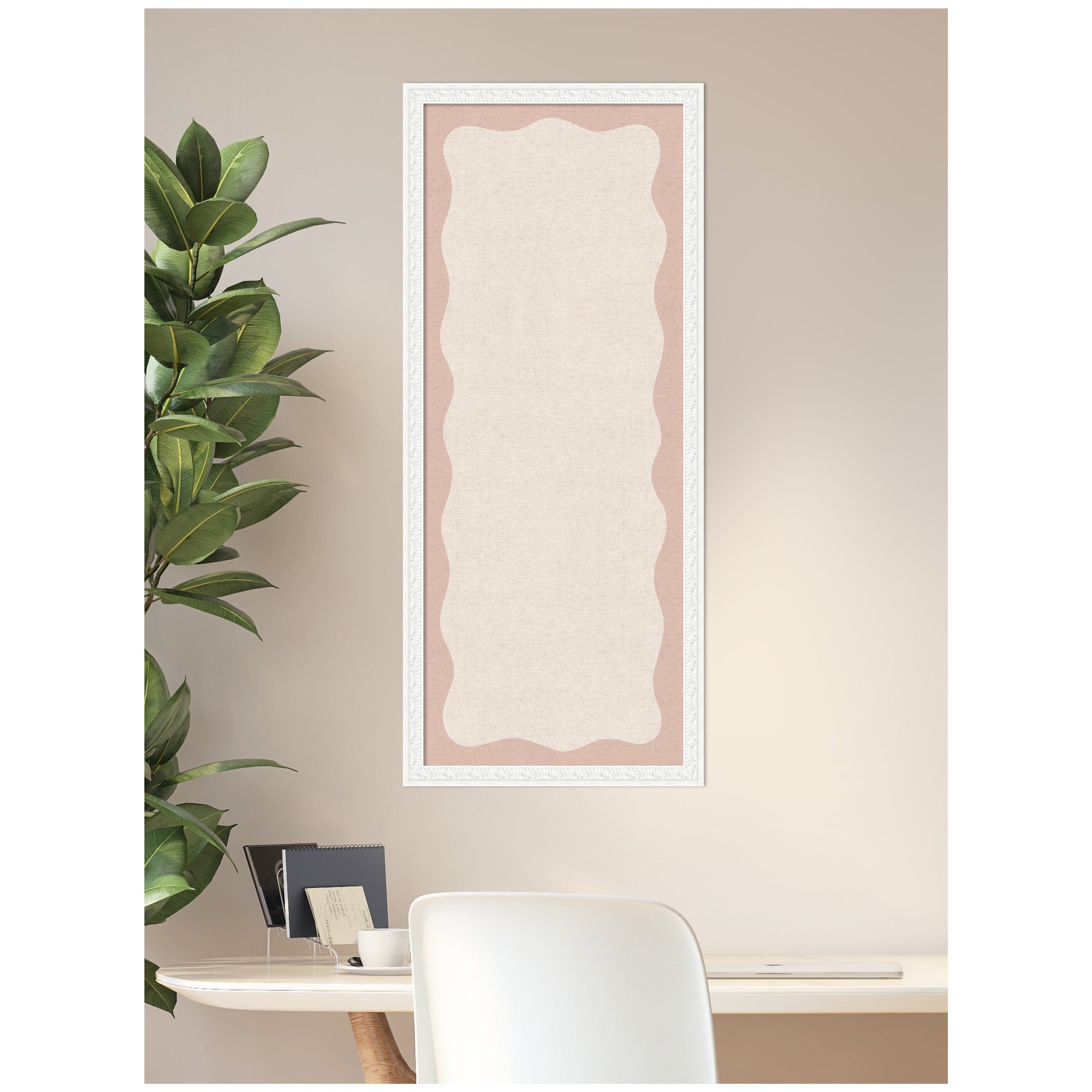 Framed Fabric Pinboard Wavy Linen Light and Pink Wall Organization