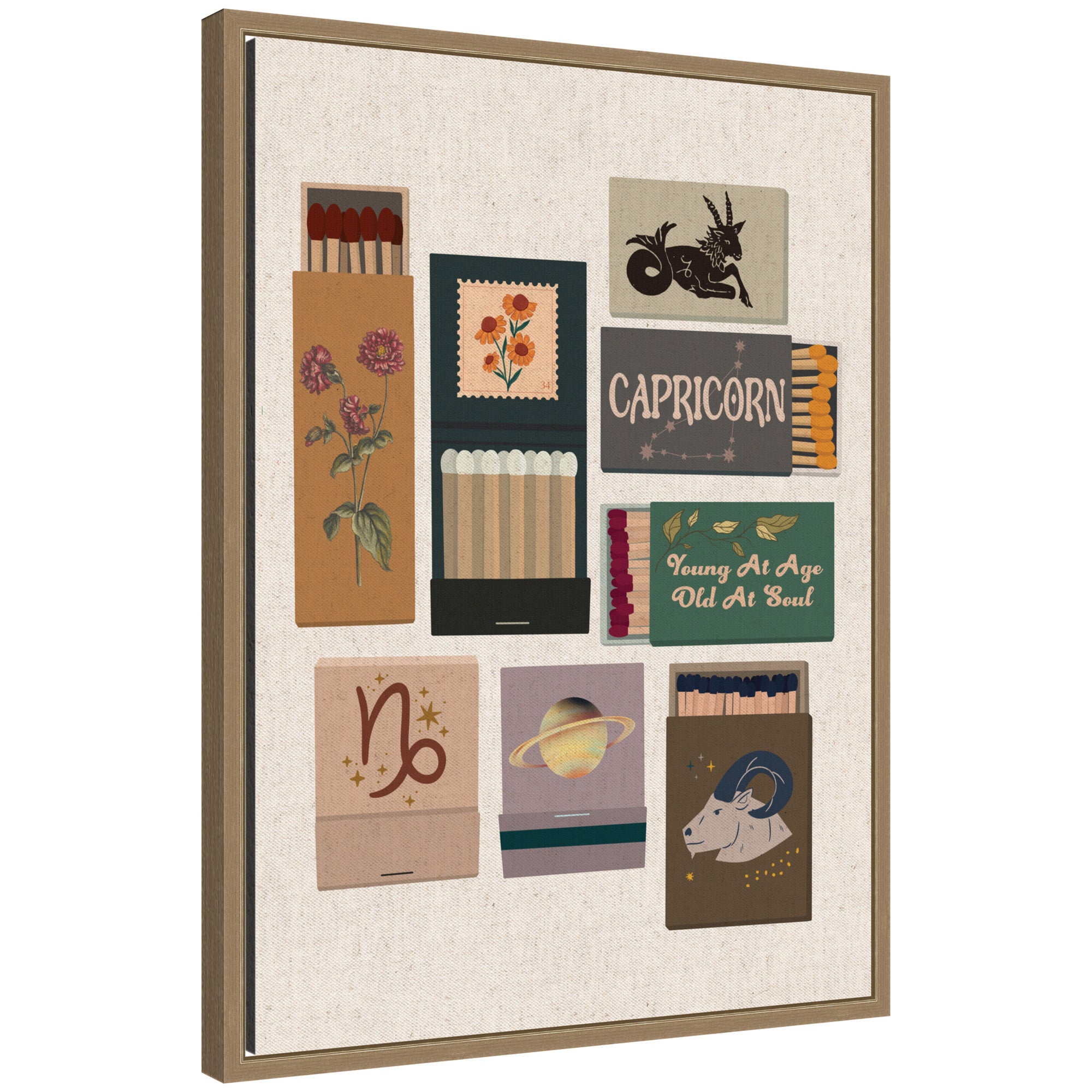 Capricorn Matchbook Linen FC by Megan Ryan Framed Canvas Wall Art Print
