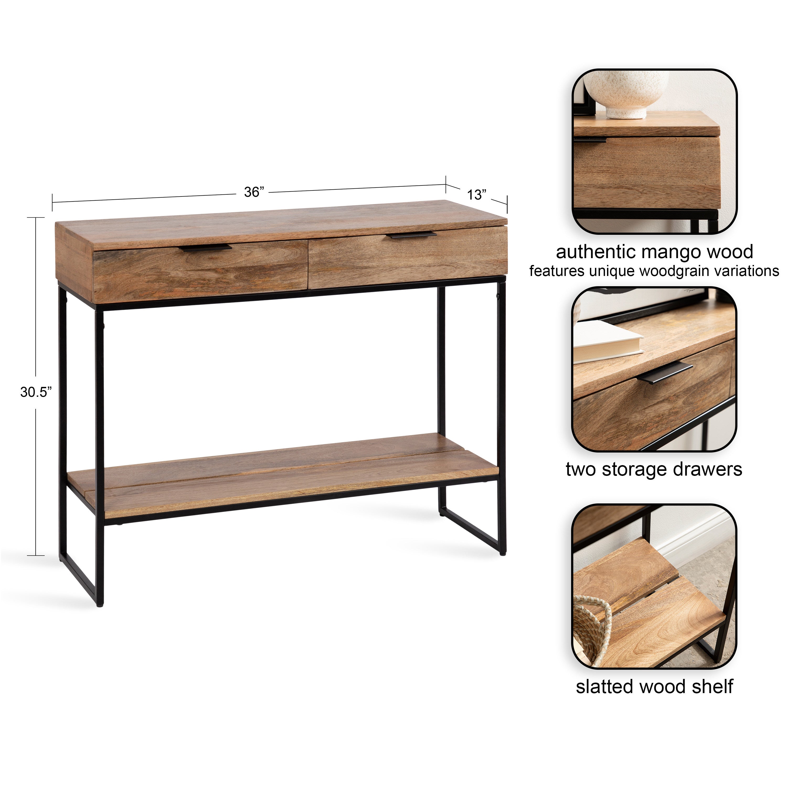Console Table Natural Black 36x13x31 2