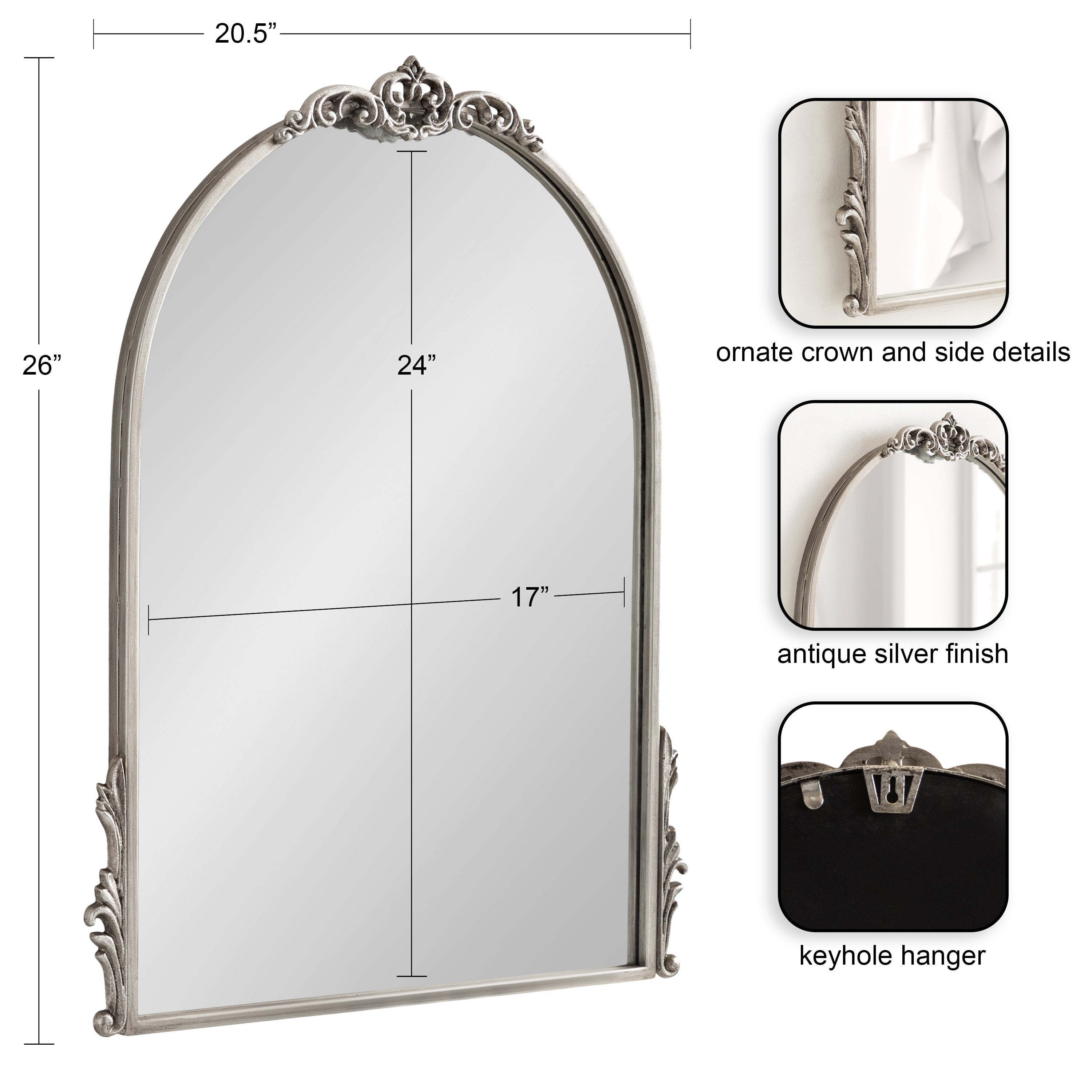 Arch Mirror Silver 21x26 2