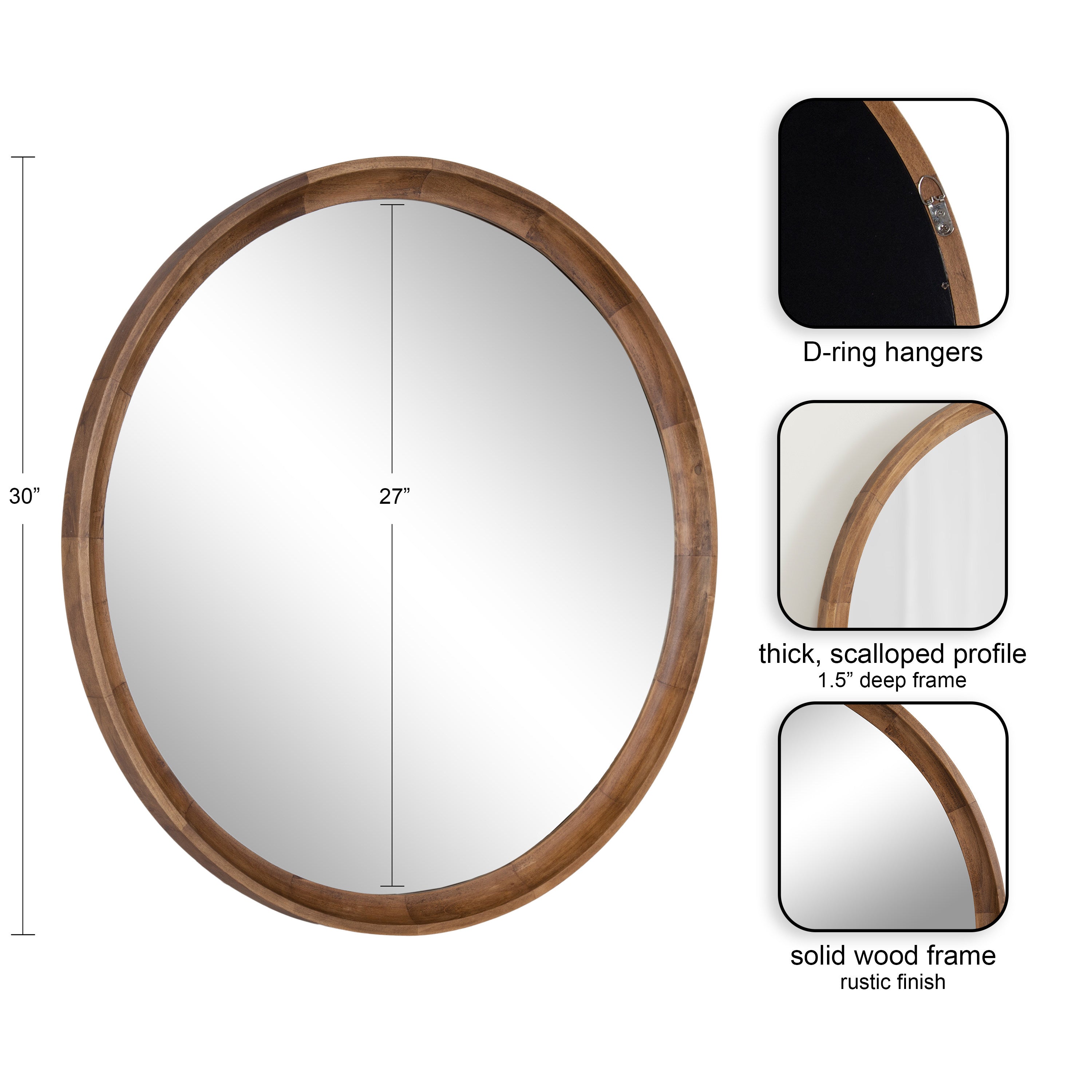 Round Mirror Rustic Brown 30" Diameter 2