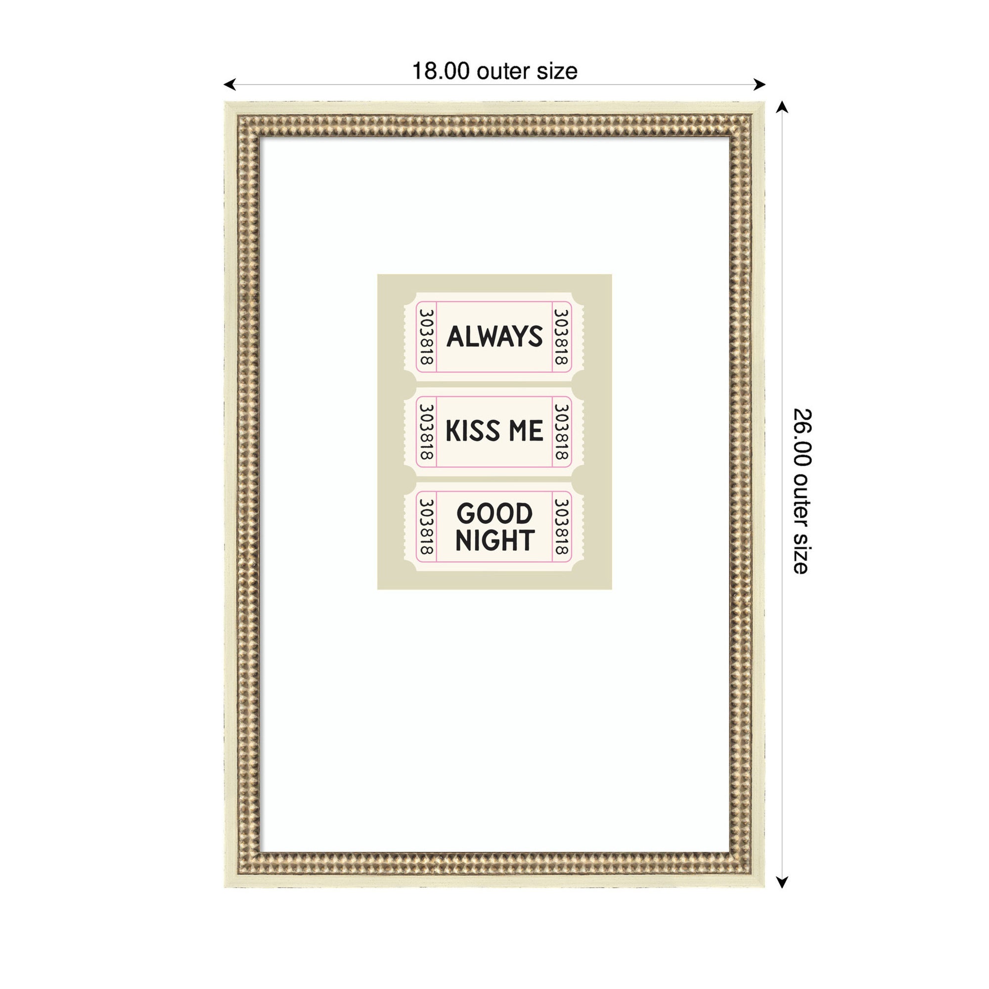 Above Bed Decor, Always Kiss Me Goodnight Ticket Print, Sage Green Wall Art Retro Poster by Lucky Guava Framed Wall Art Print