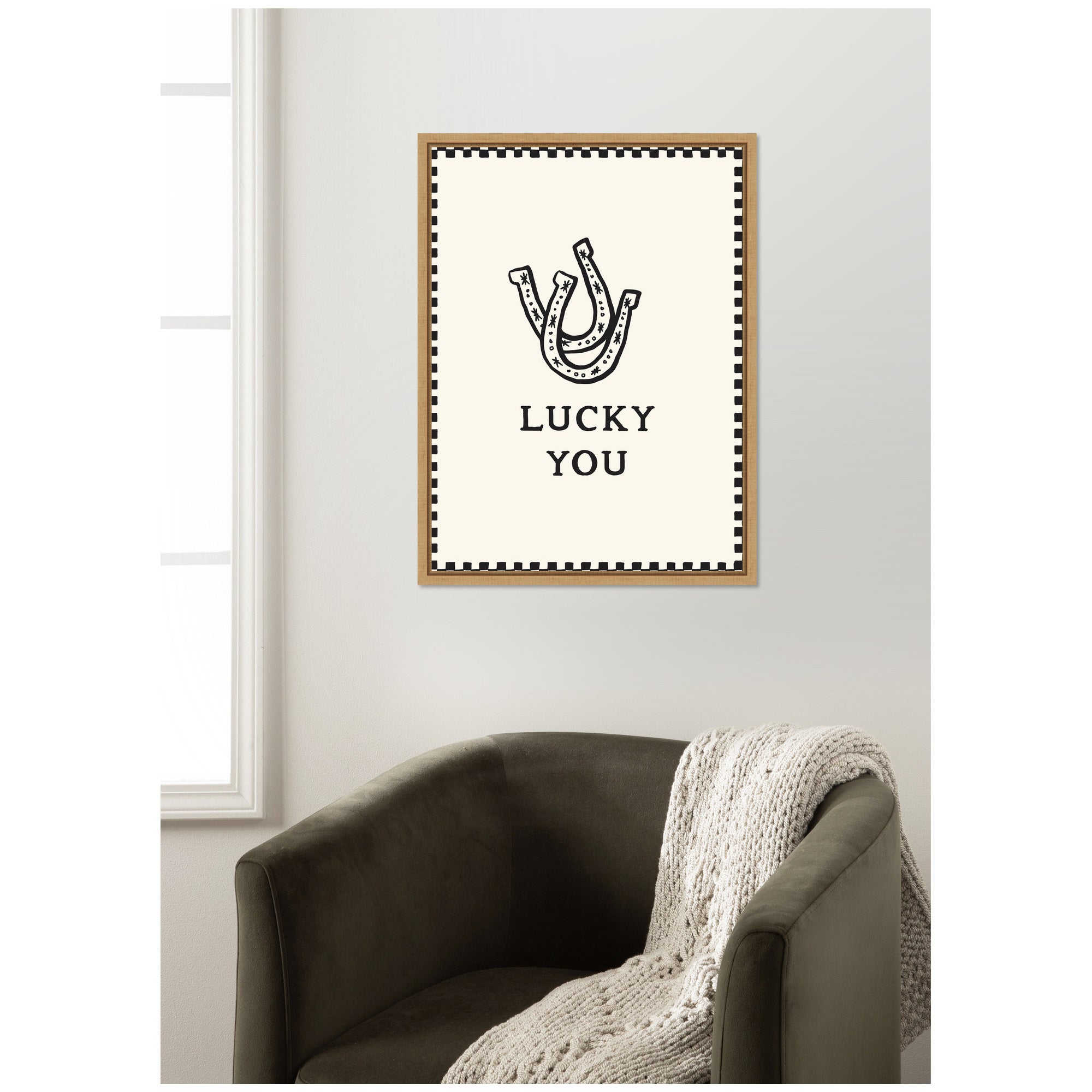 Lucky You Checkerboard Print, Hand Drawn Western Horseshoe Art, Cool Wall Art Motivational Poster by Lucky Guava Framed Canvas Wall Art Print