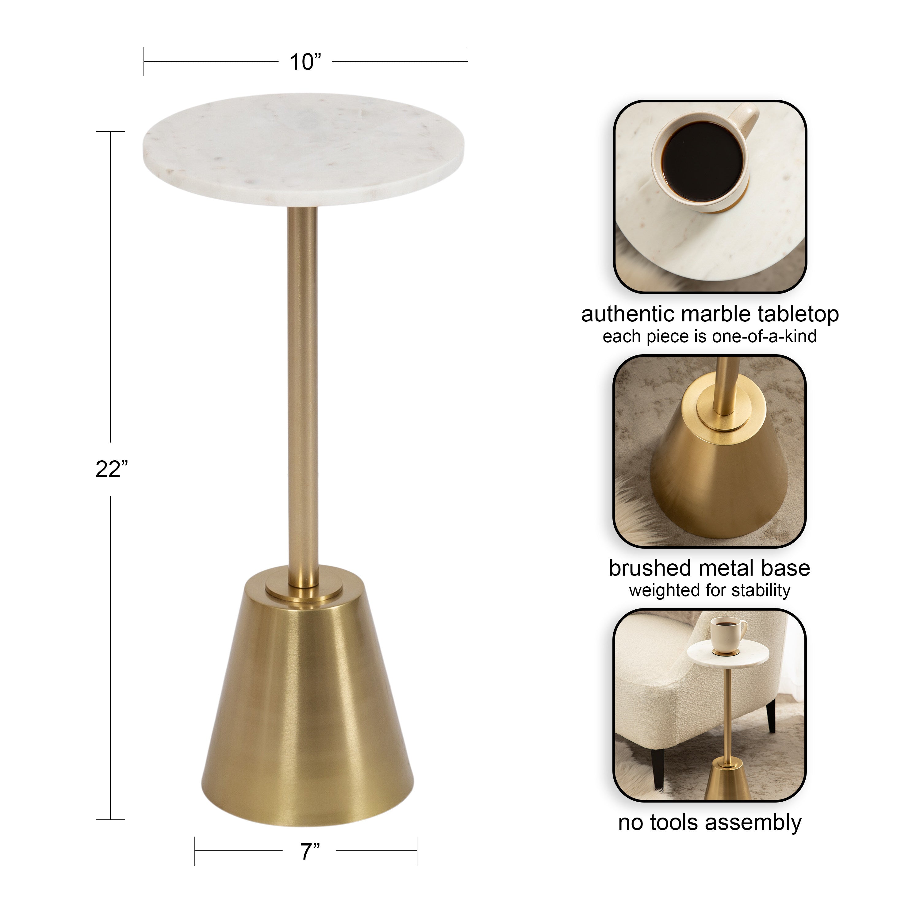 Side Table White Gold 10x10x22 2