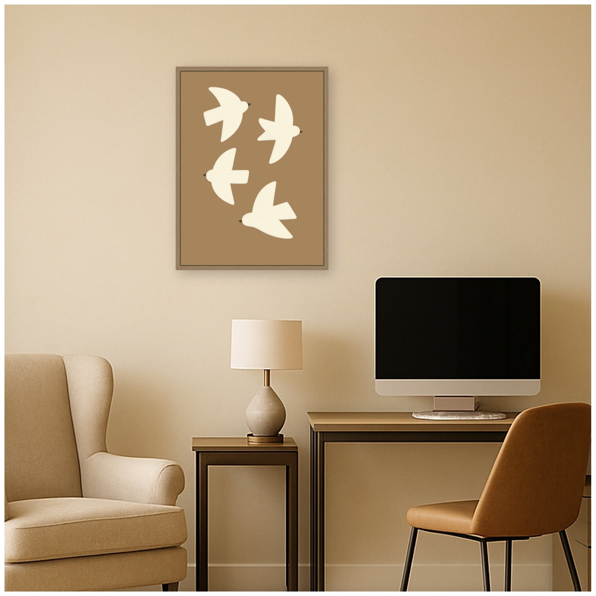 Minimalist Birds Poster 2 Brown by Laura Moss Framed Canvas Wall Art Print