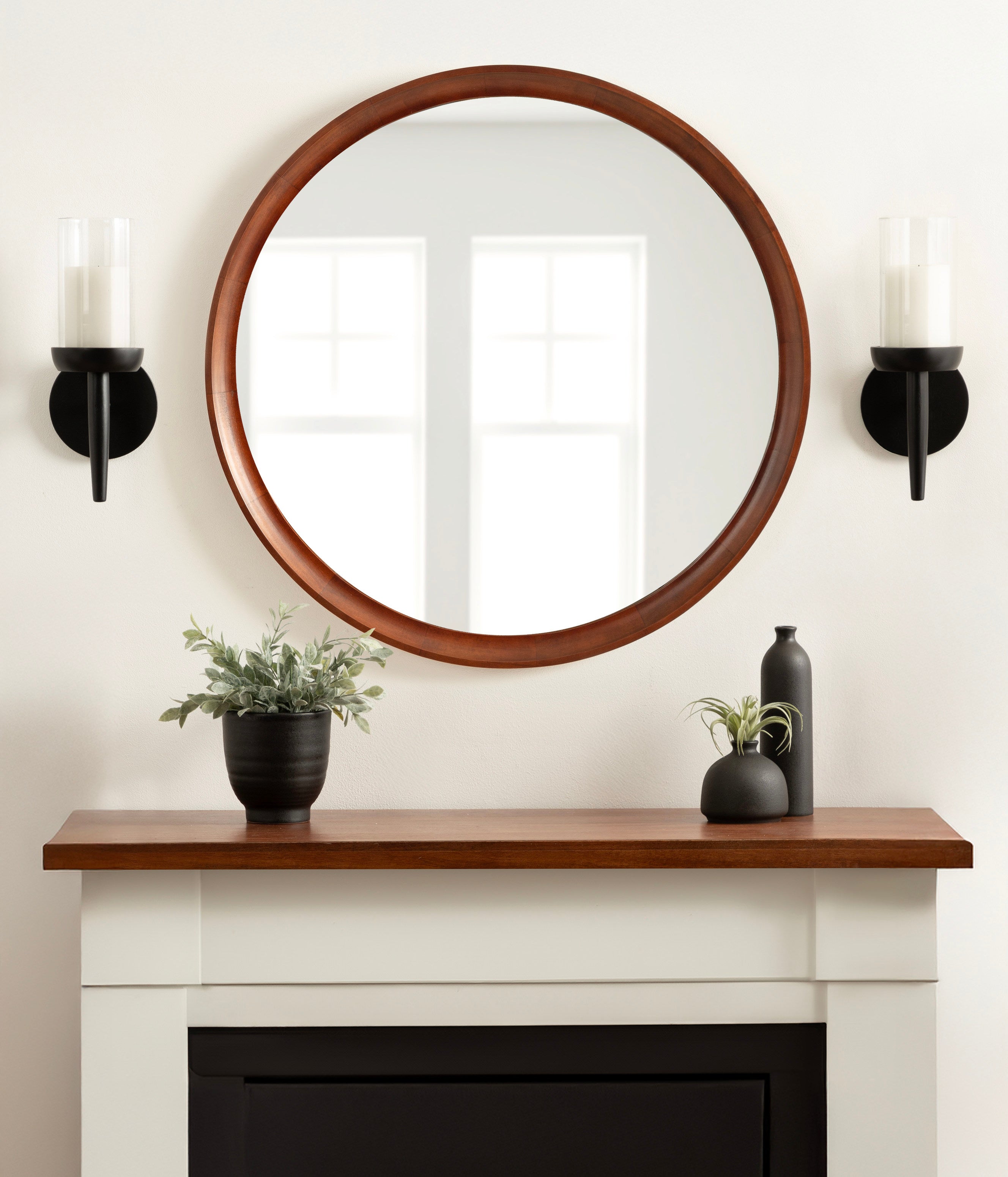 Round Mirror Dark Brown 30" Diameter 7