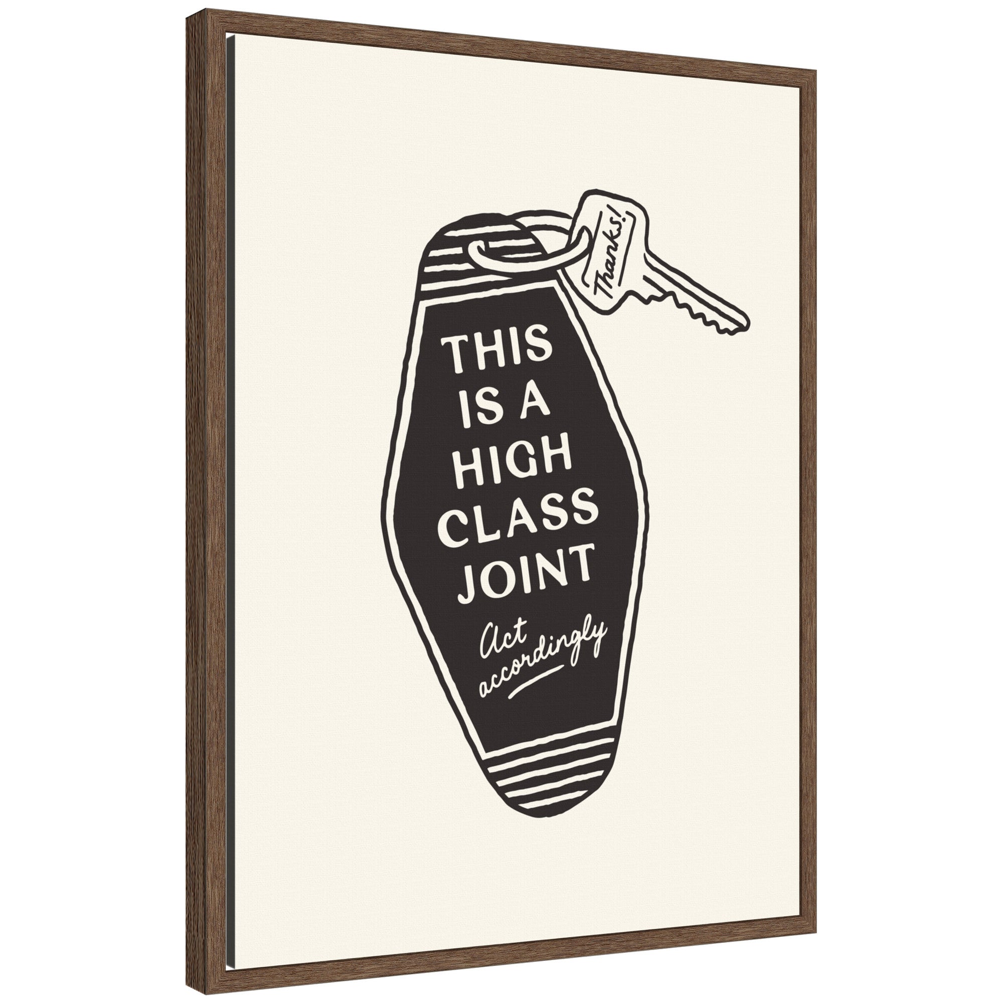 Retro Keychain This is a High Class Joint Black and White by Lucky Guava Framed Canvas Wall Art Print
