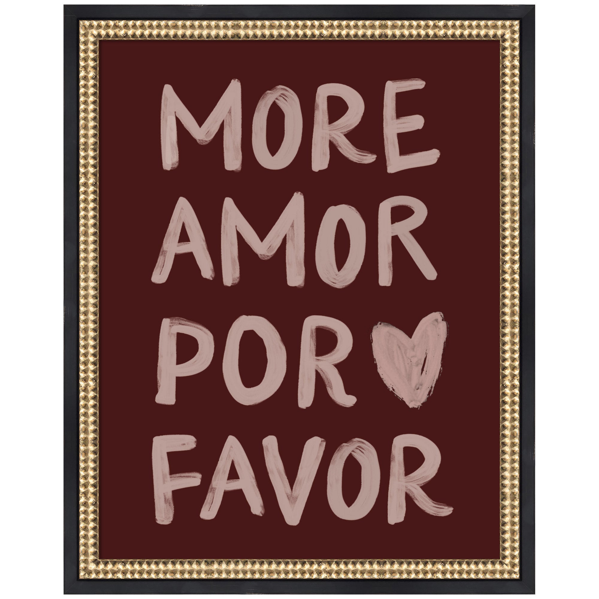 More Amor Por Favor Hand Painted Typography Maroon by Lucky Guava Framed Wall Art Print