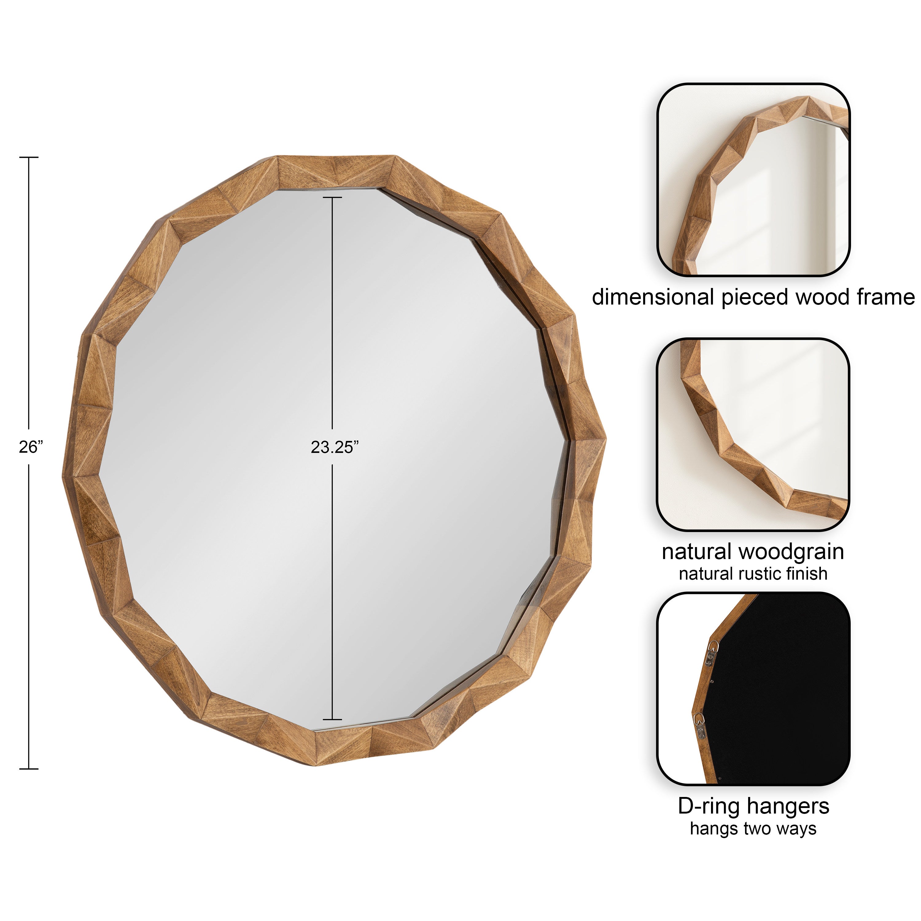 Round Mirror Rustic Brown 26x26 2