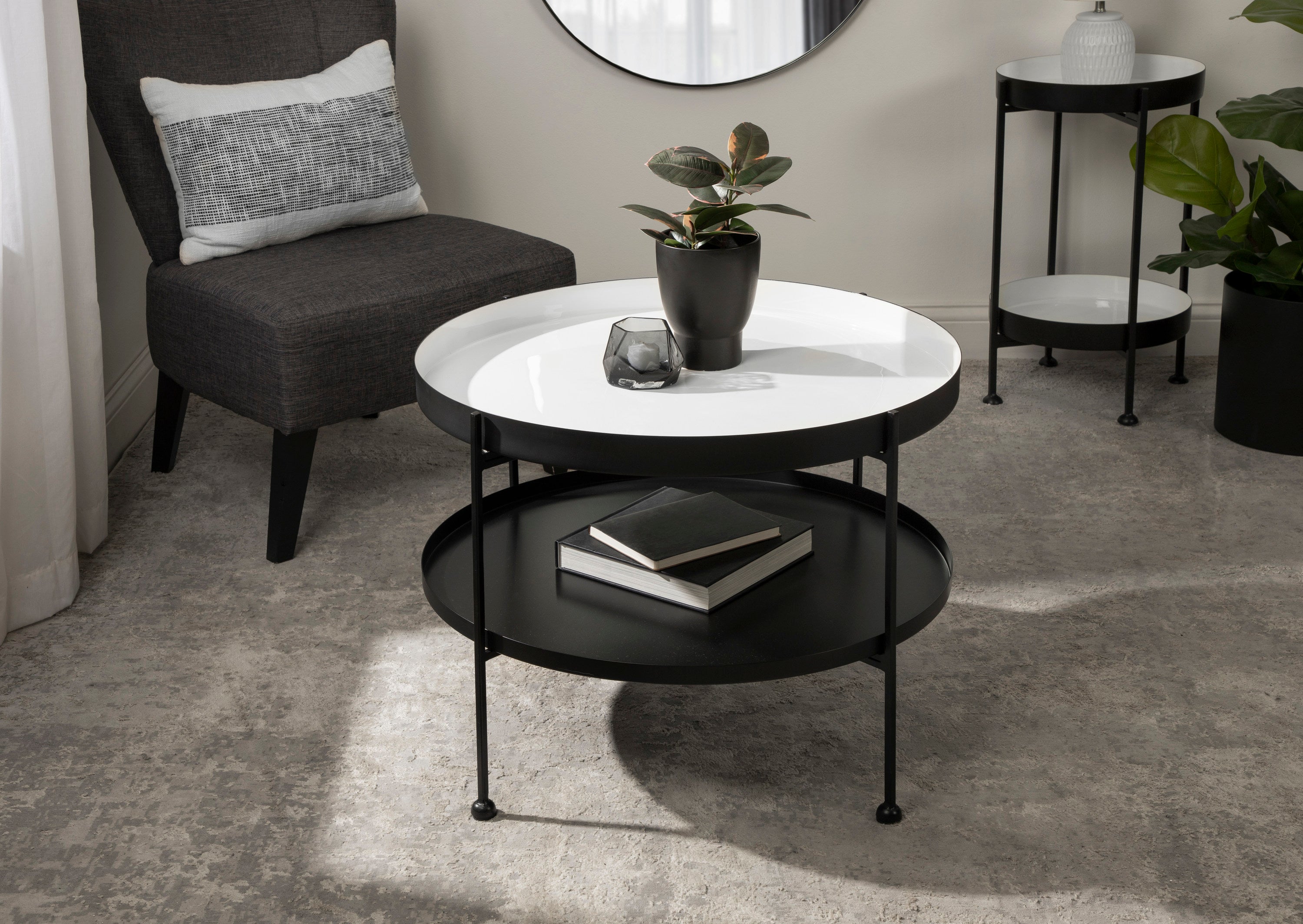 Coffee Table 26" Diameter White Black 6