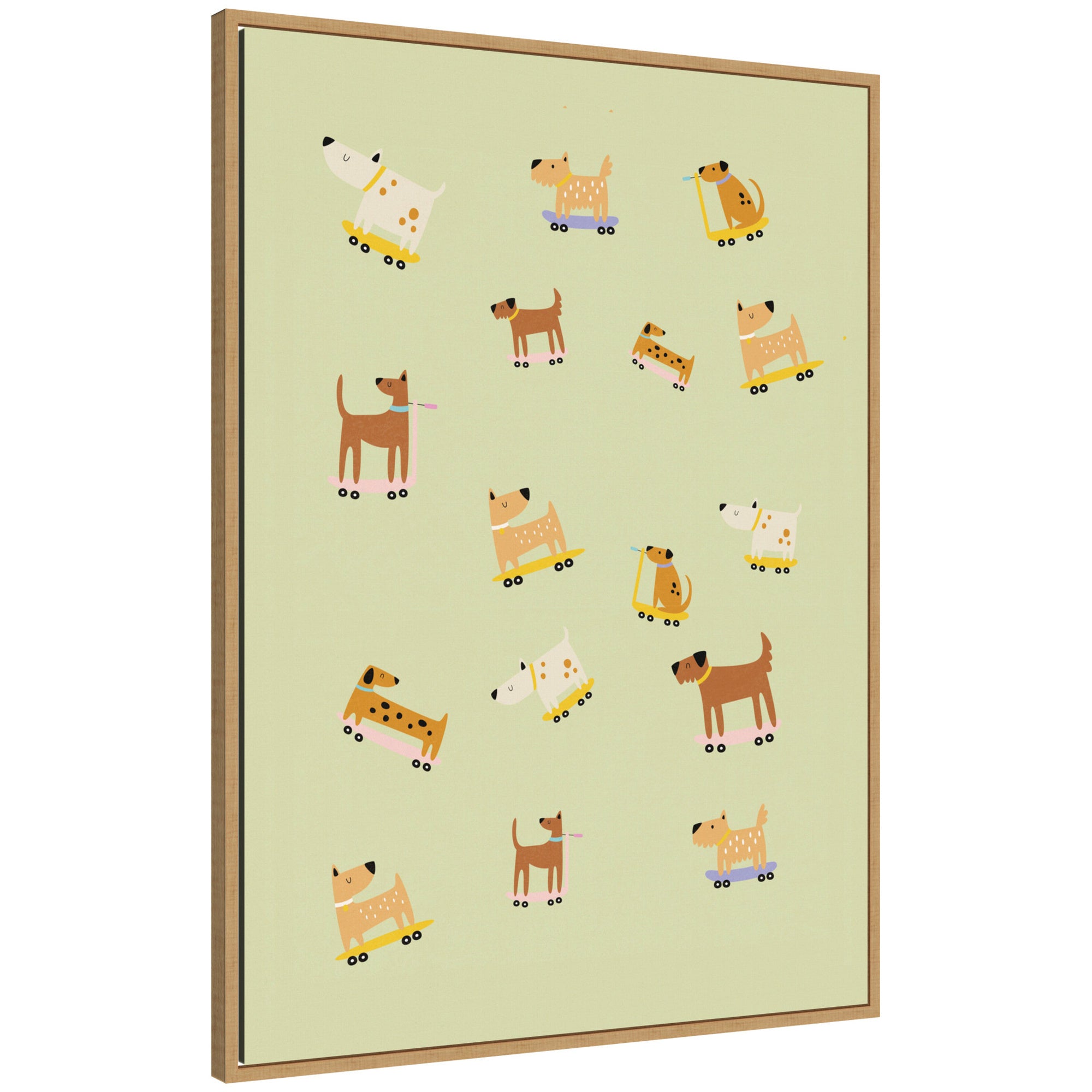 Playful Skateboarding Dogs by Laura Moss Framed Canvas Wall Art Print