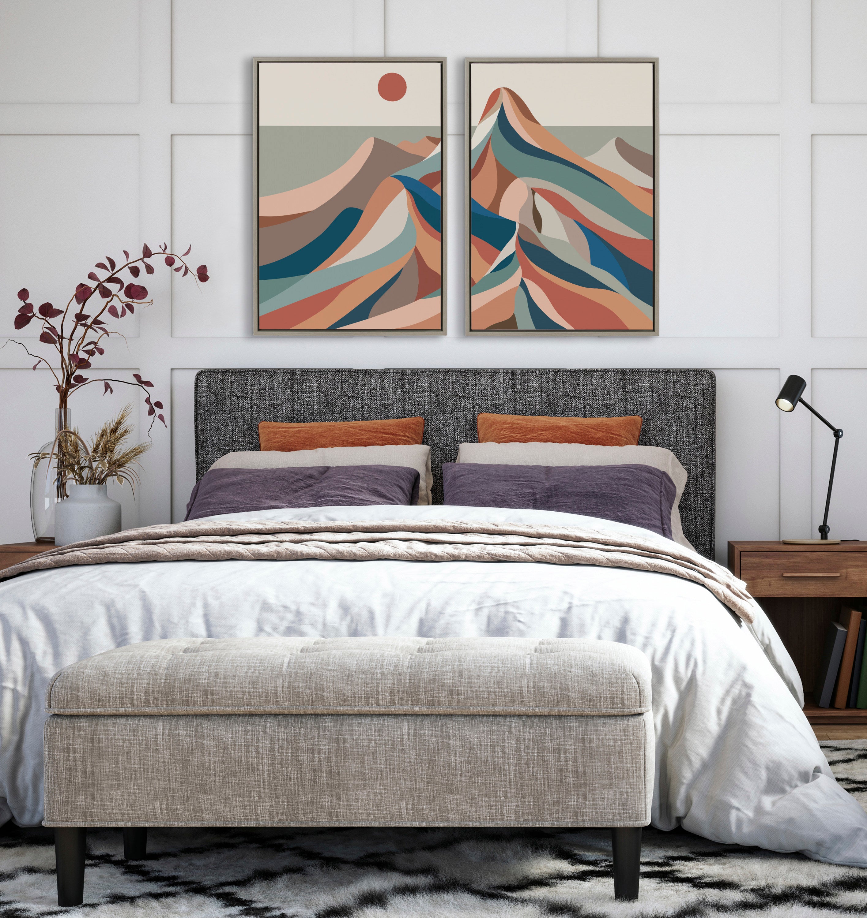 Sylvie Mid Century Modern Mountains Blue Framed Canvas Set by Rachel Lee of My Dream Wall