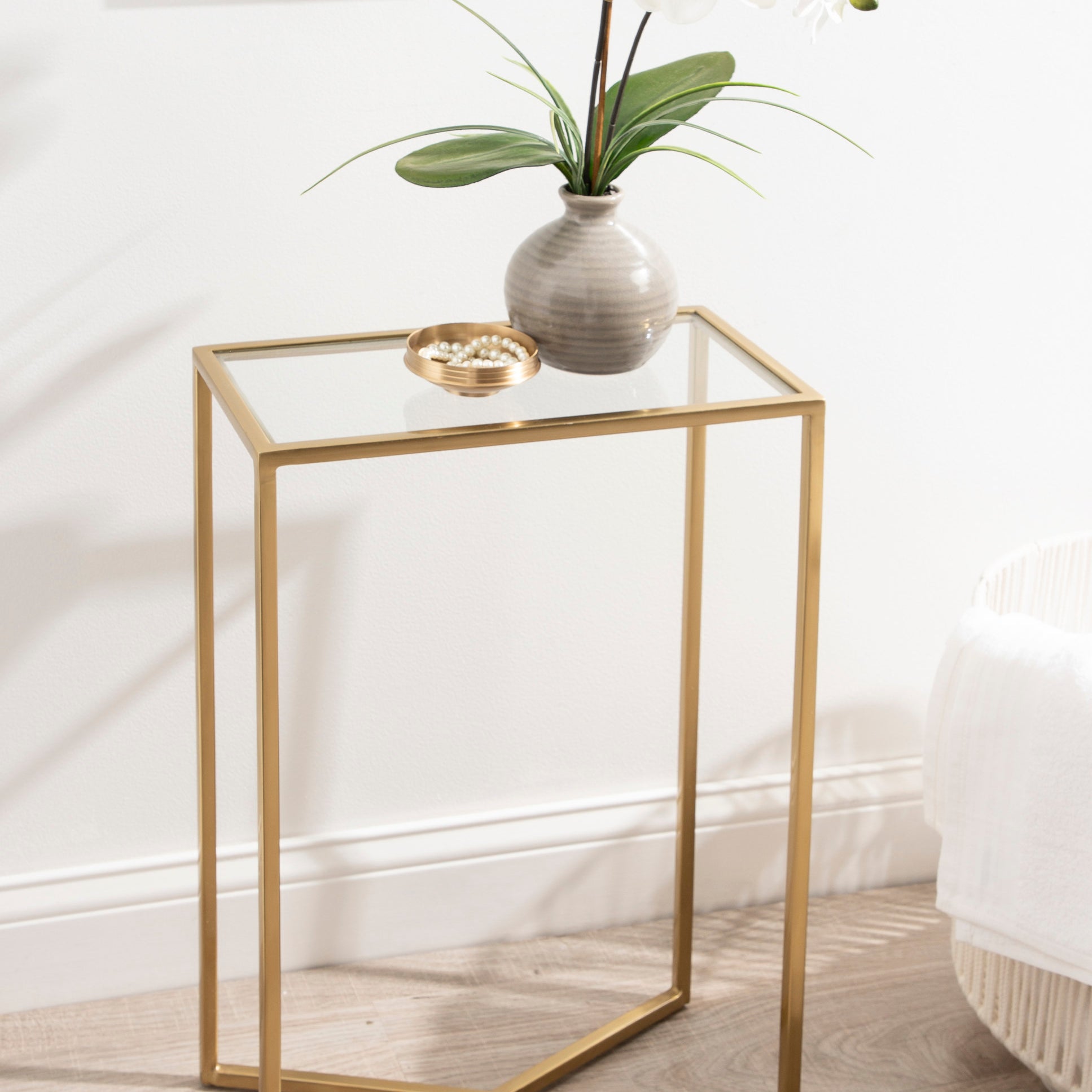 Side Table Clear Gold 16x8x24 5