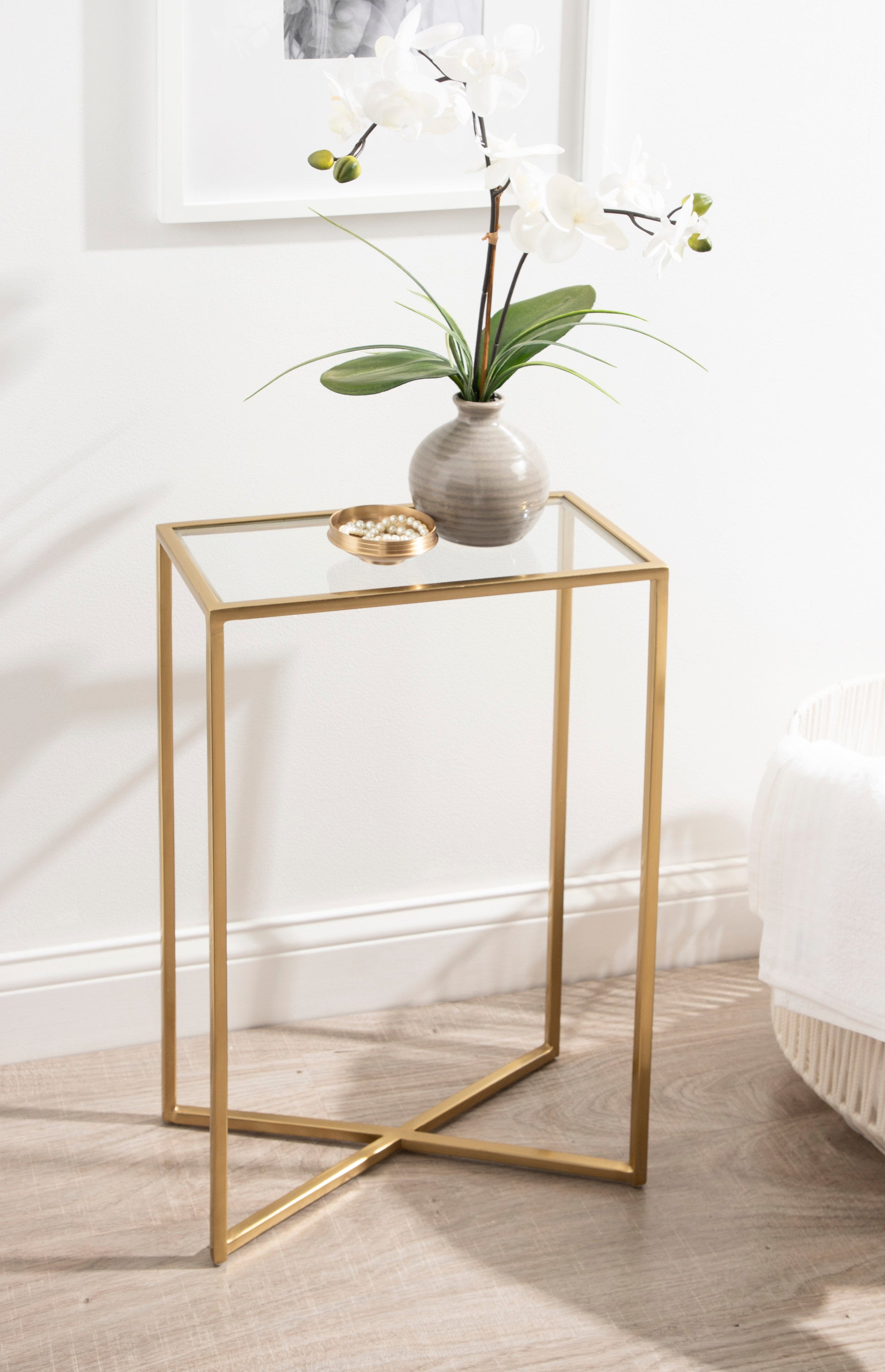 Side Table Clear Gold 16x8x24 5