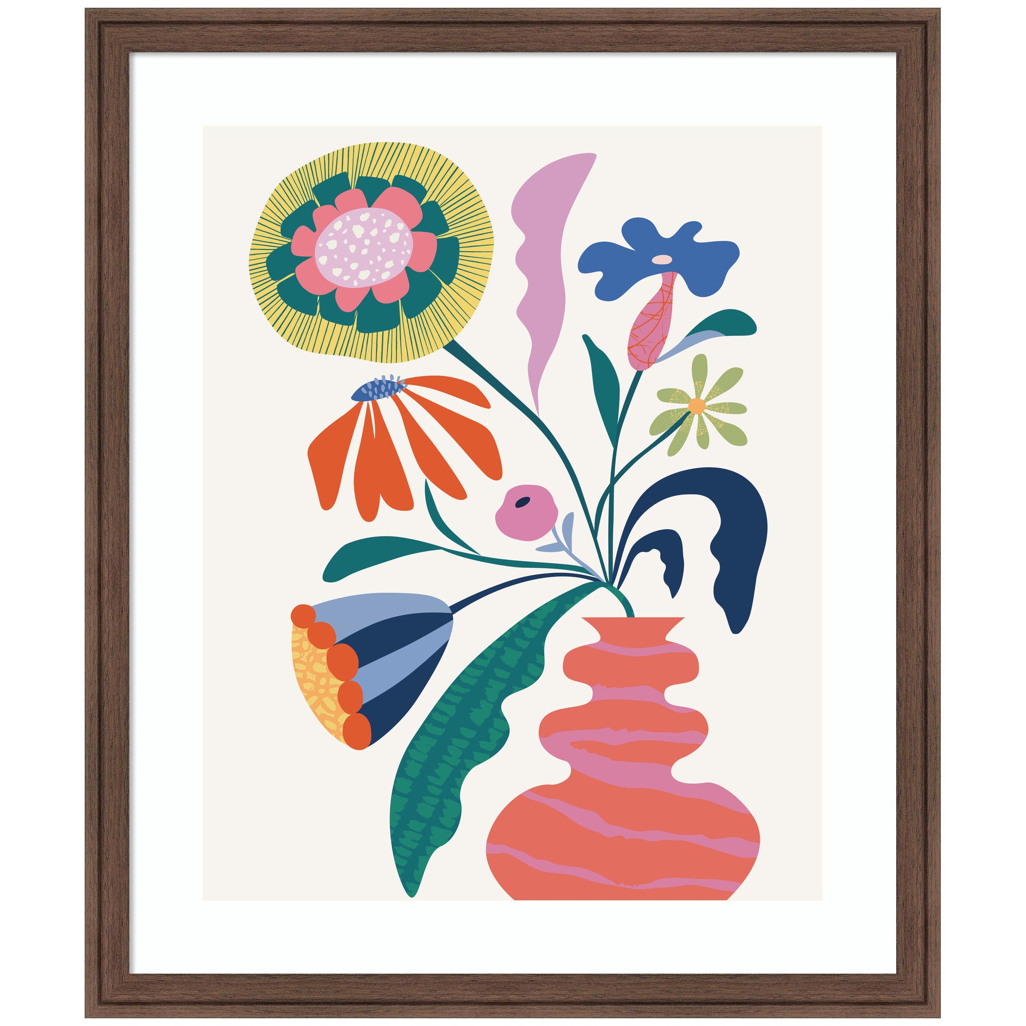 Framed Art Retro Whimsical Floral vase by Rachel Lee