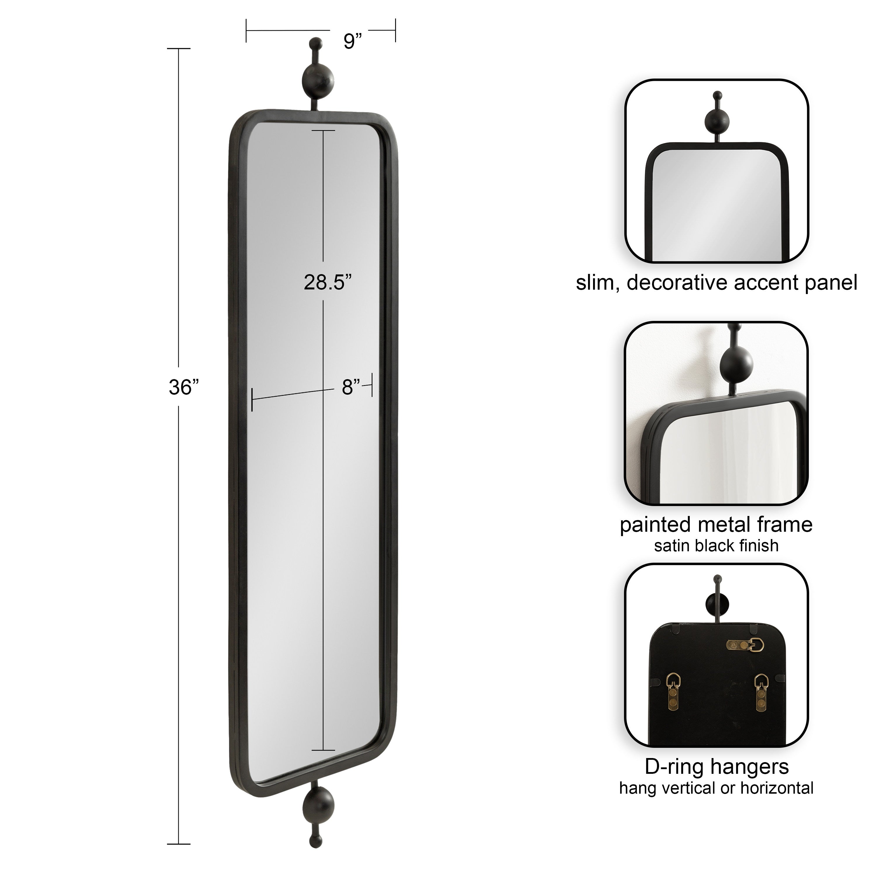 Rectangle Mirror 9x36 Black 2