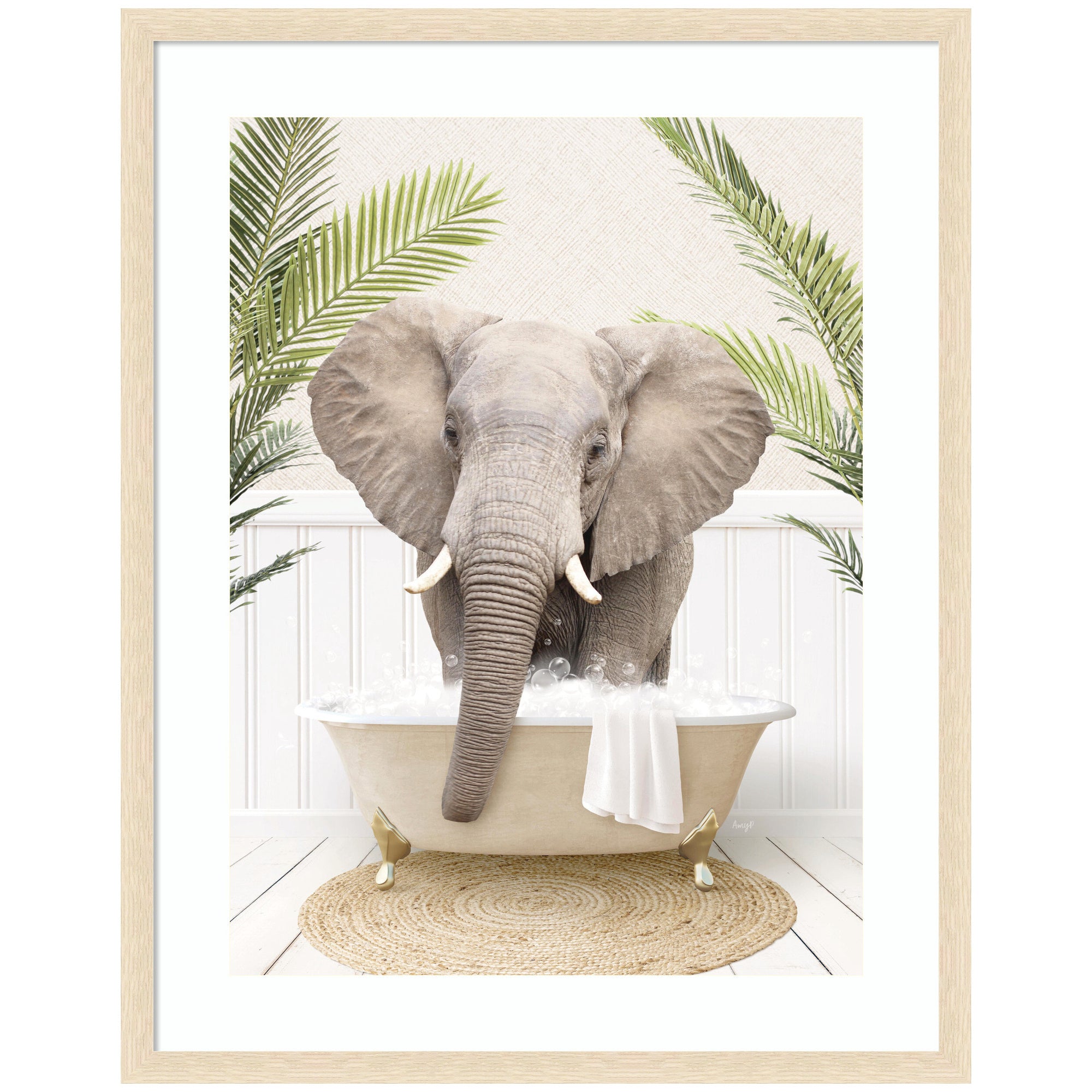 Elephant Front Palm Bathtub by Amy Peterson Framed Wall Art Print