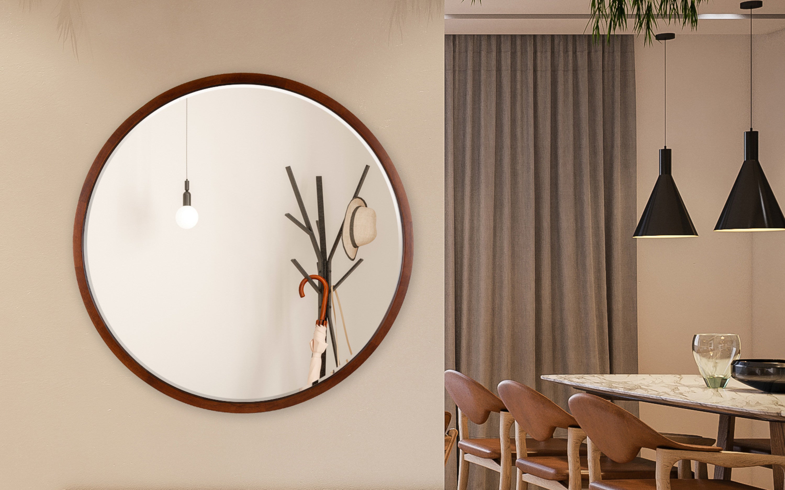 McLean Round Wood Framed Wall Mirror
