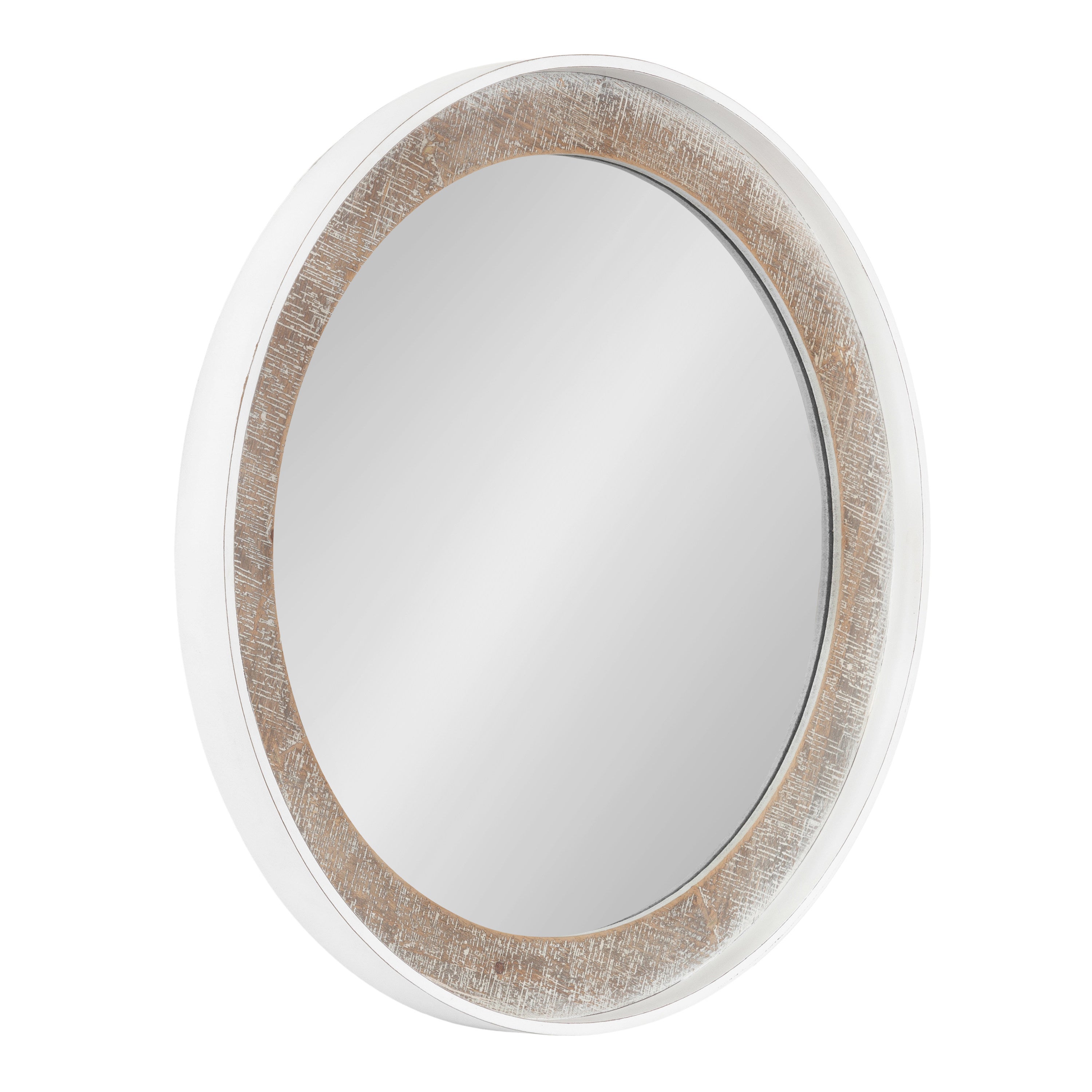 Round Mirror Rustic Brown White 26x26 1