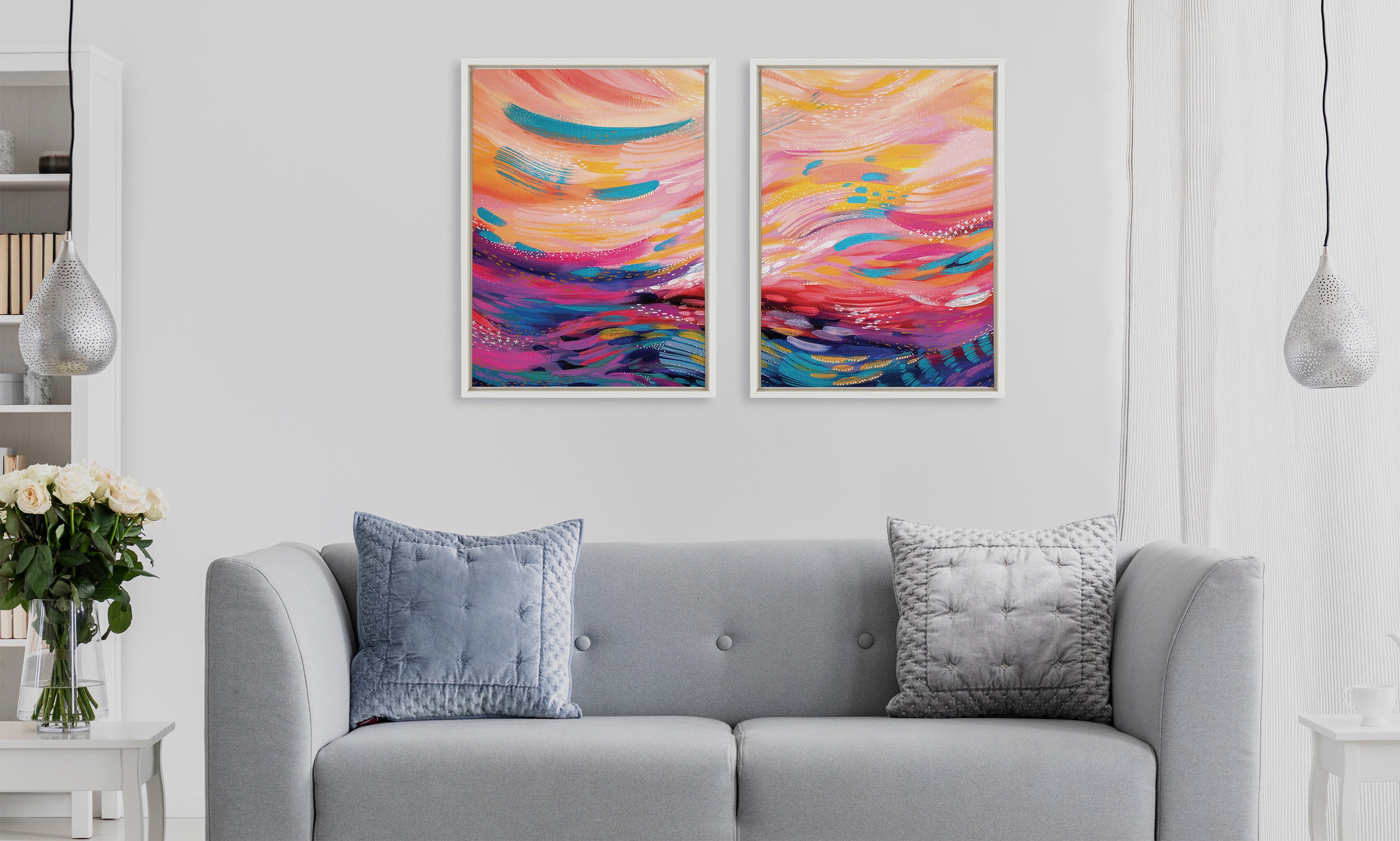 Sylvie Brush Strokes 90 Framed Canvas Set by Jessi Raulet of Ettavee
