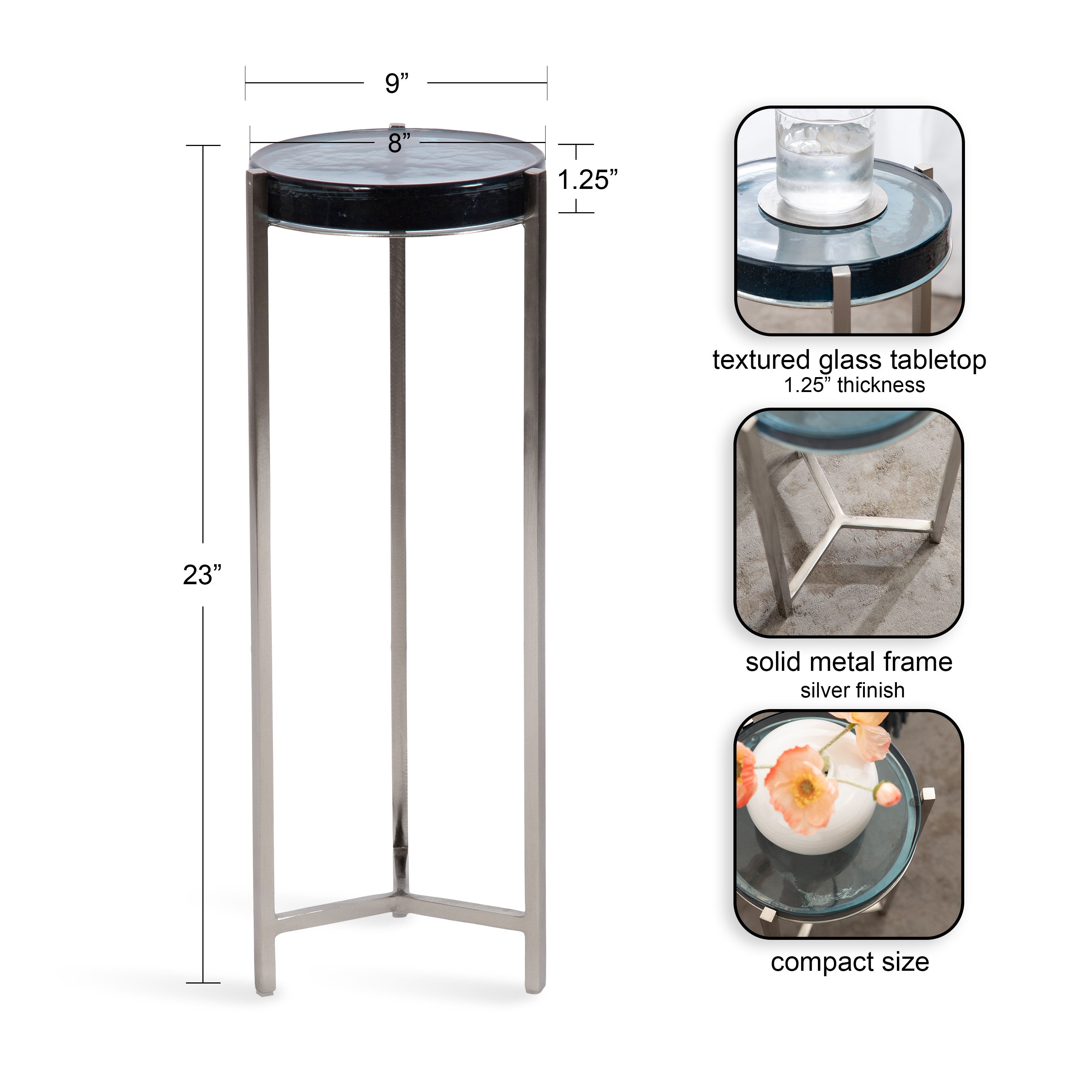 Drink Table Blue Silver 9x9x23 2