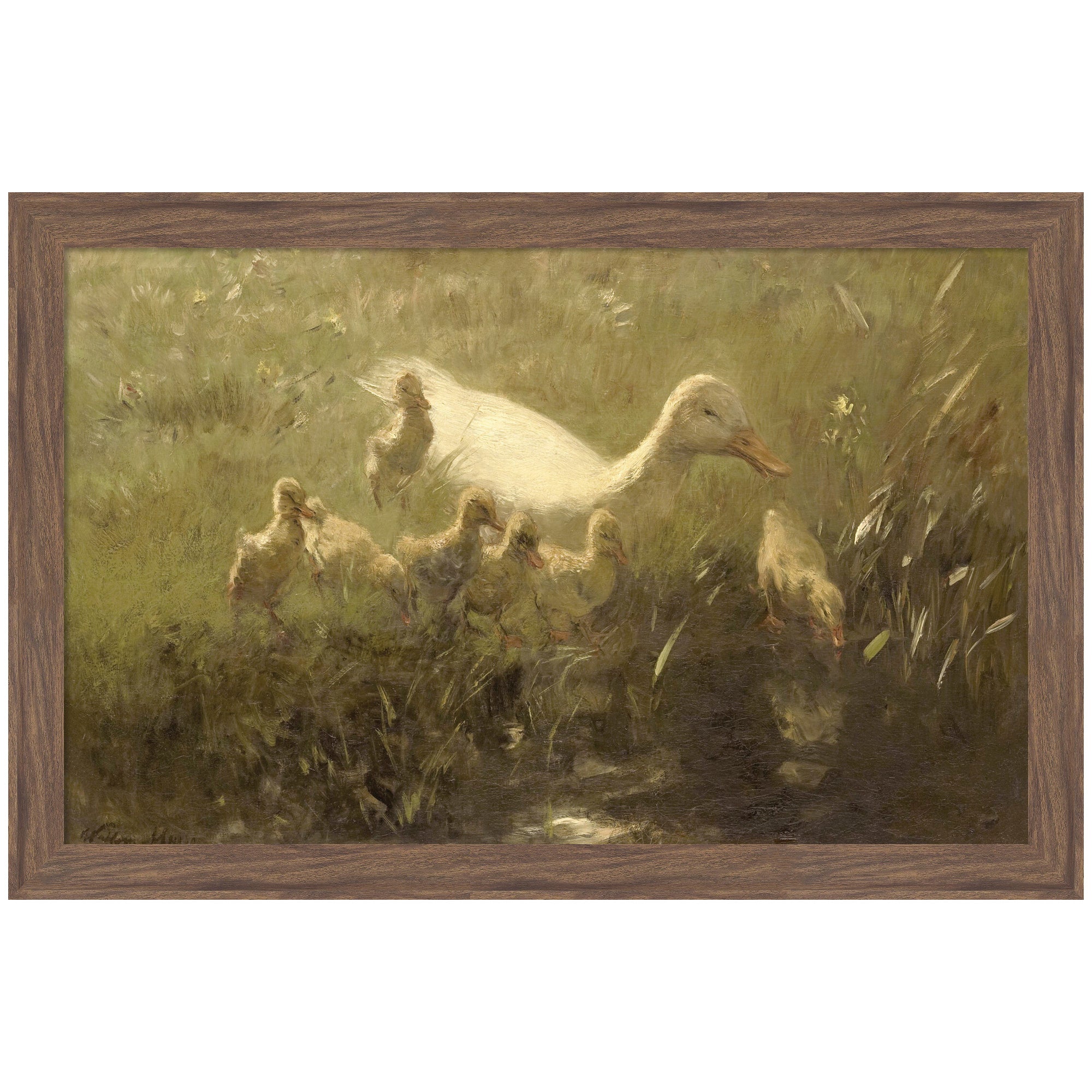Witte end met kiekens 1910 Willem Maris by Nostalgia Prints Framed Mounted Canvas Wall Art Print