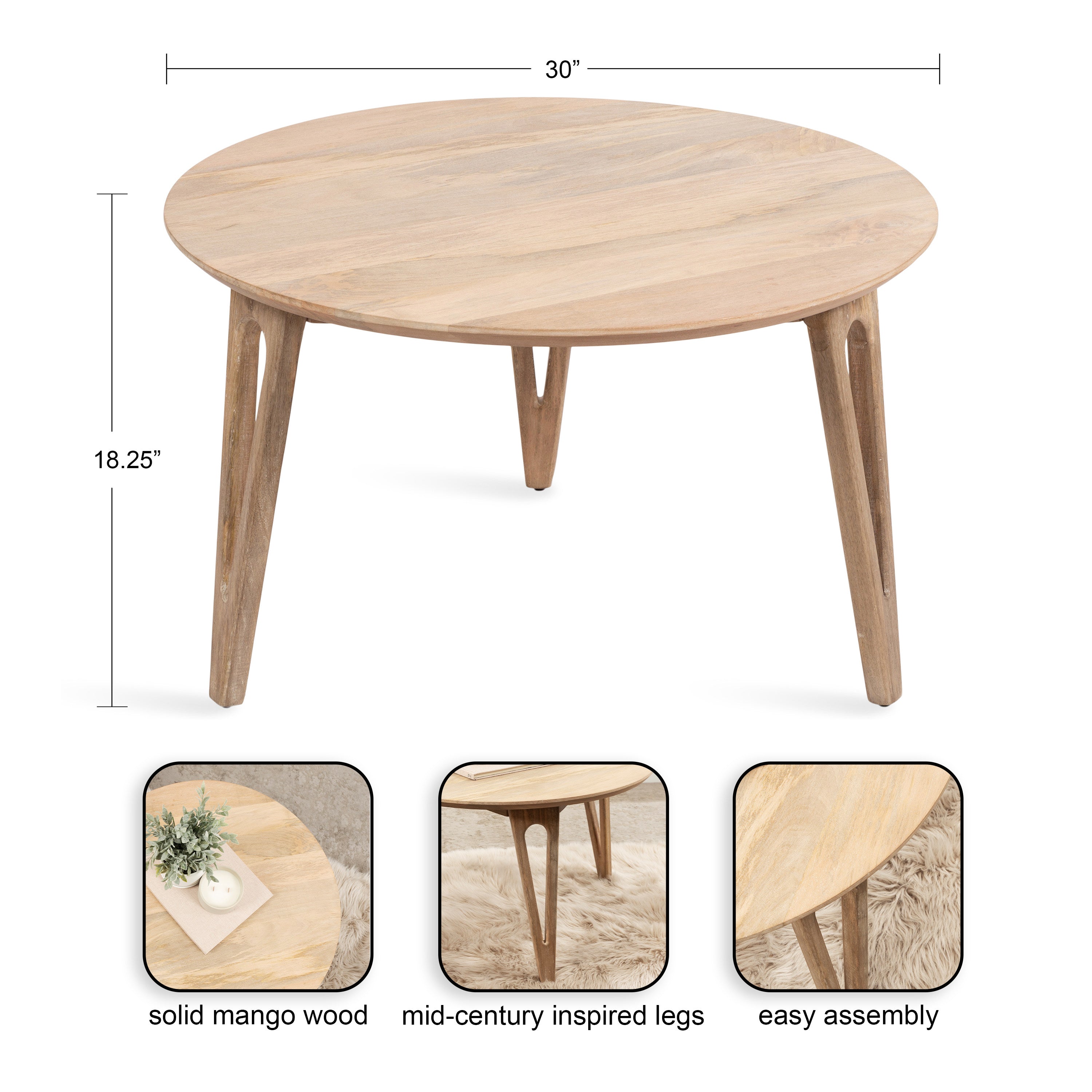 Coffee Table Natural Beige 30x30x19 2