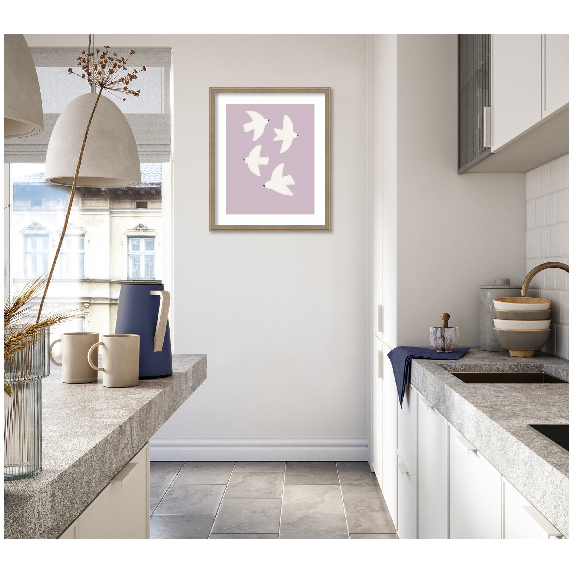 Minimalist Birds Poster 3 Purple by Laura Moss Framed Wall Art Print