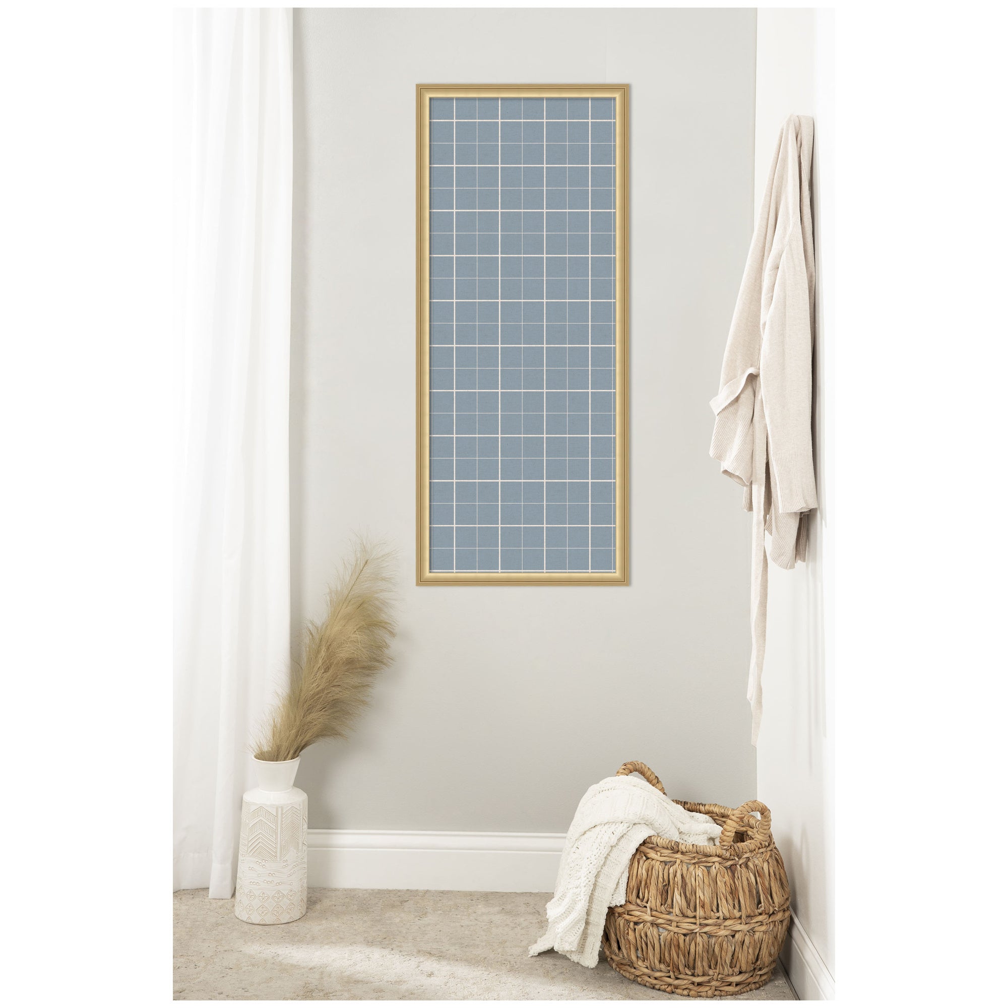 Framed Fabric Pinboard Light Blue Plaid Wall Organization