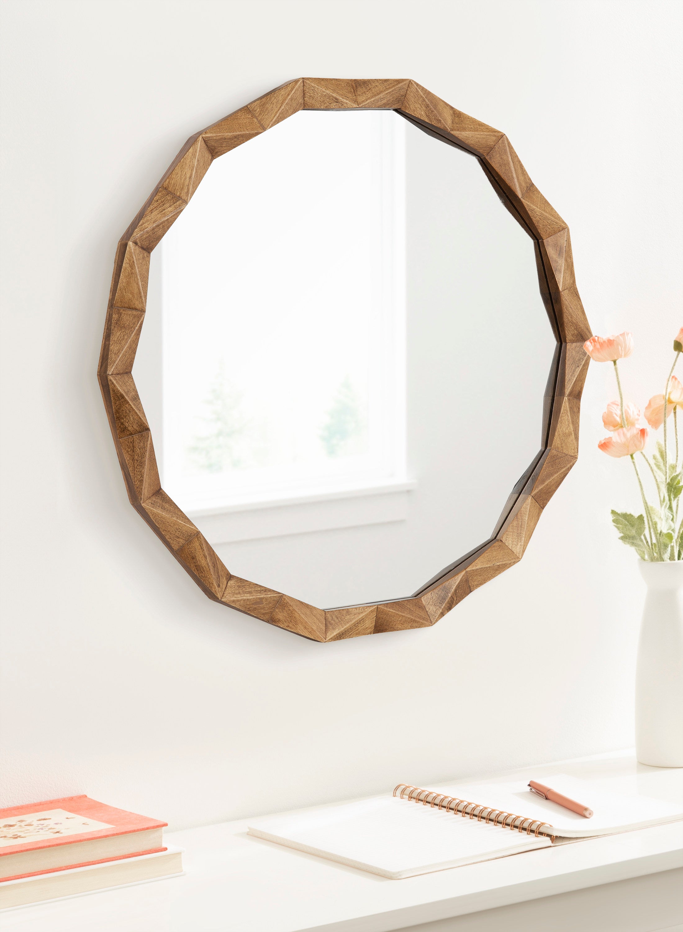 Round Mirror Rustic Brown 26x26 6