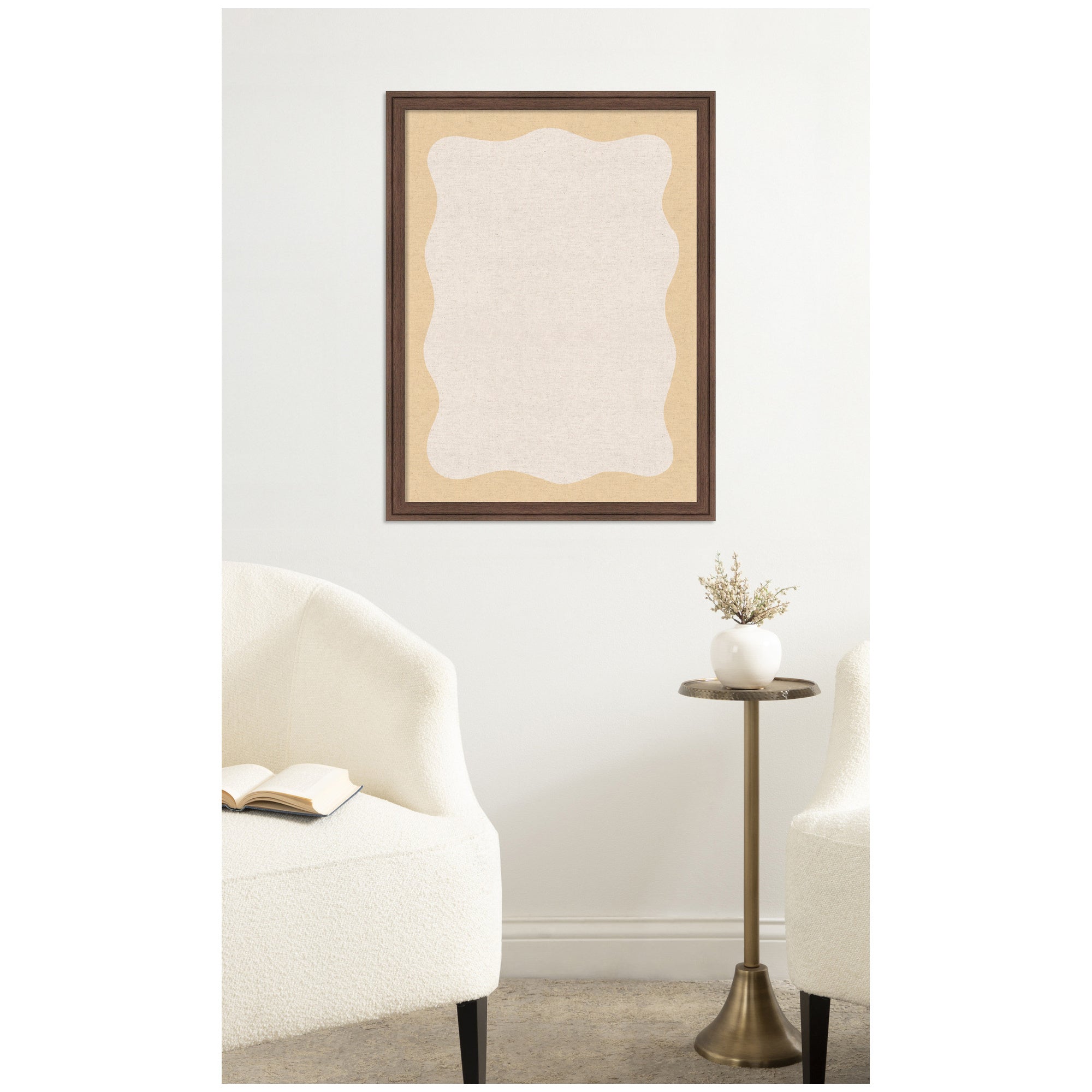 Framed Fabric Pinboard Wavy Neutral Linen and Yellow Wall Organization
