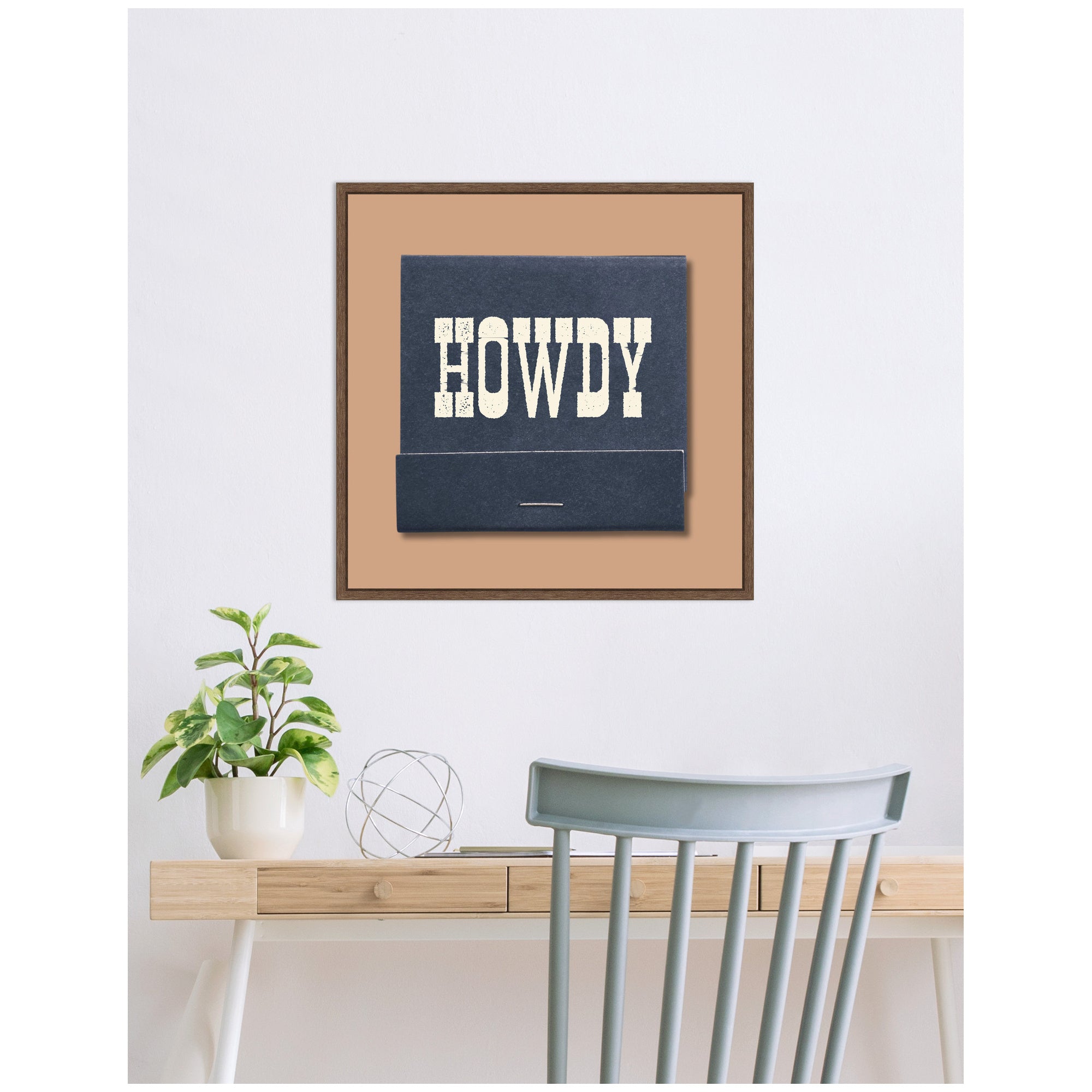 Howdy Matchbook Blue Square by Megan Ryan Framed Canvas Wall Art Print