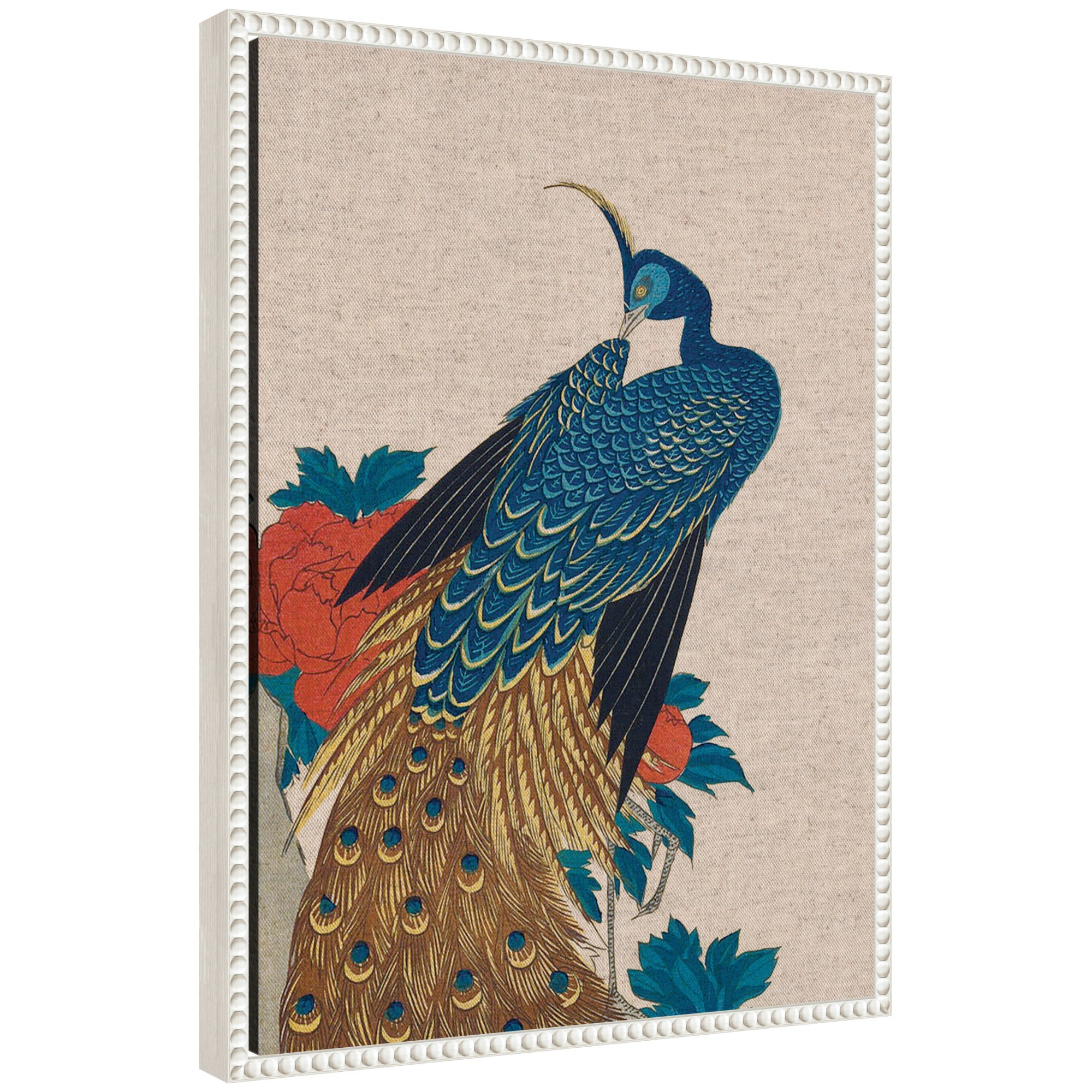 Sylvie Peacock and Peonies 1840 Utagawa Hiroshige Neutral Linen Framed Canvas by The Art Institute of Chicago