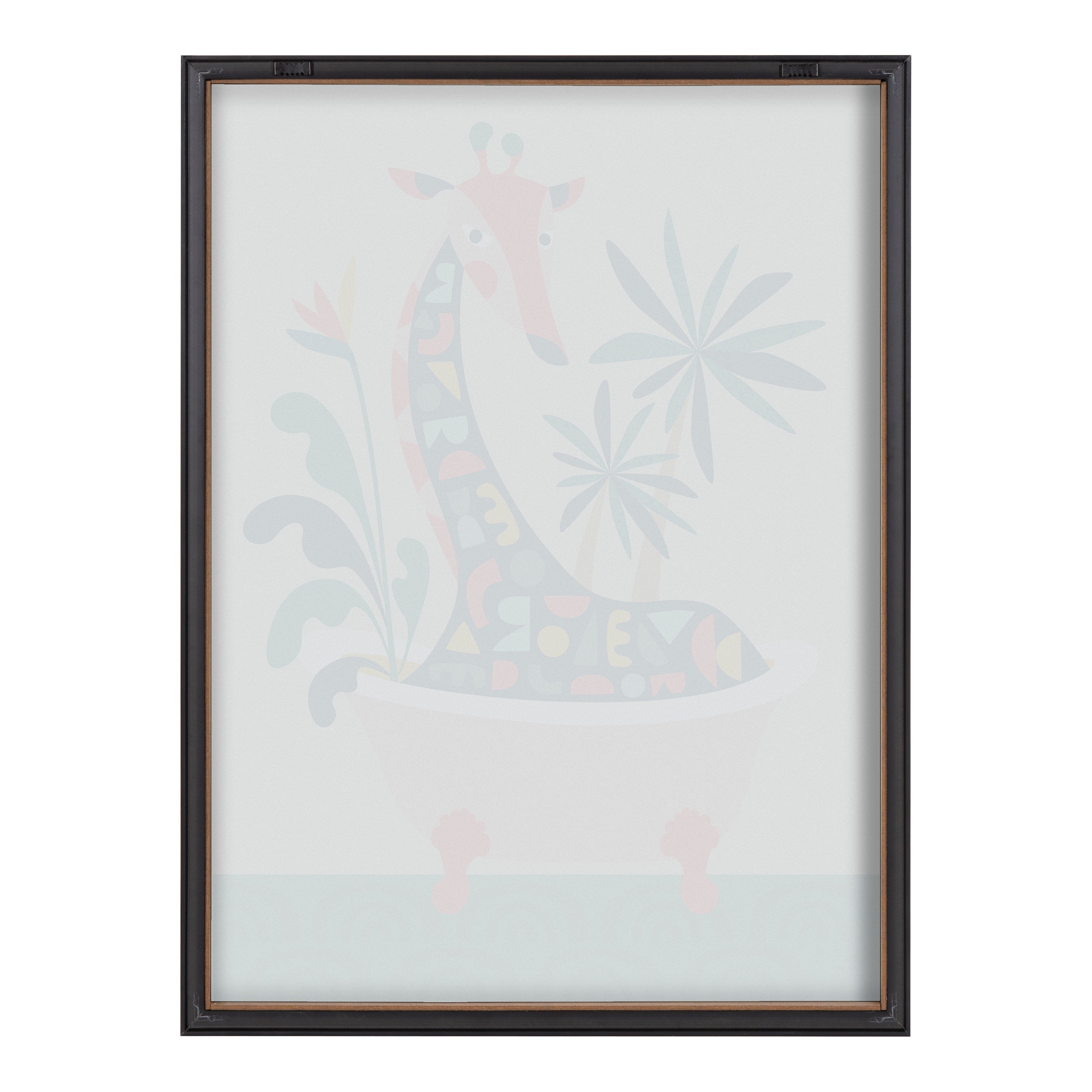 Blake Mid Century Modern Giraffe in Bathtub Framed Printed Glass by Rachel Lee of My Dream Wall