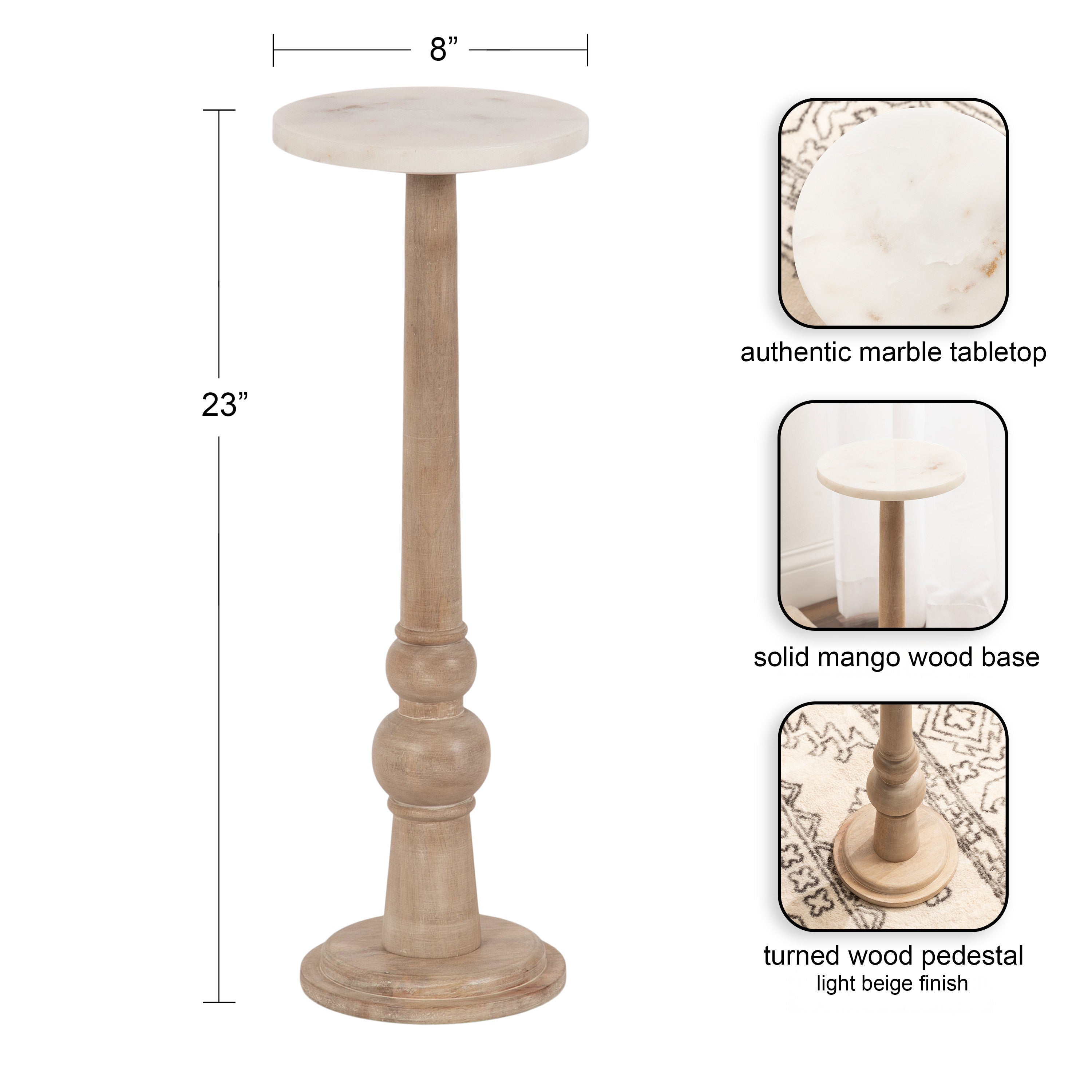 Side Table White Natural Beige 8x8x23 2