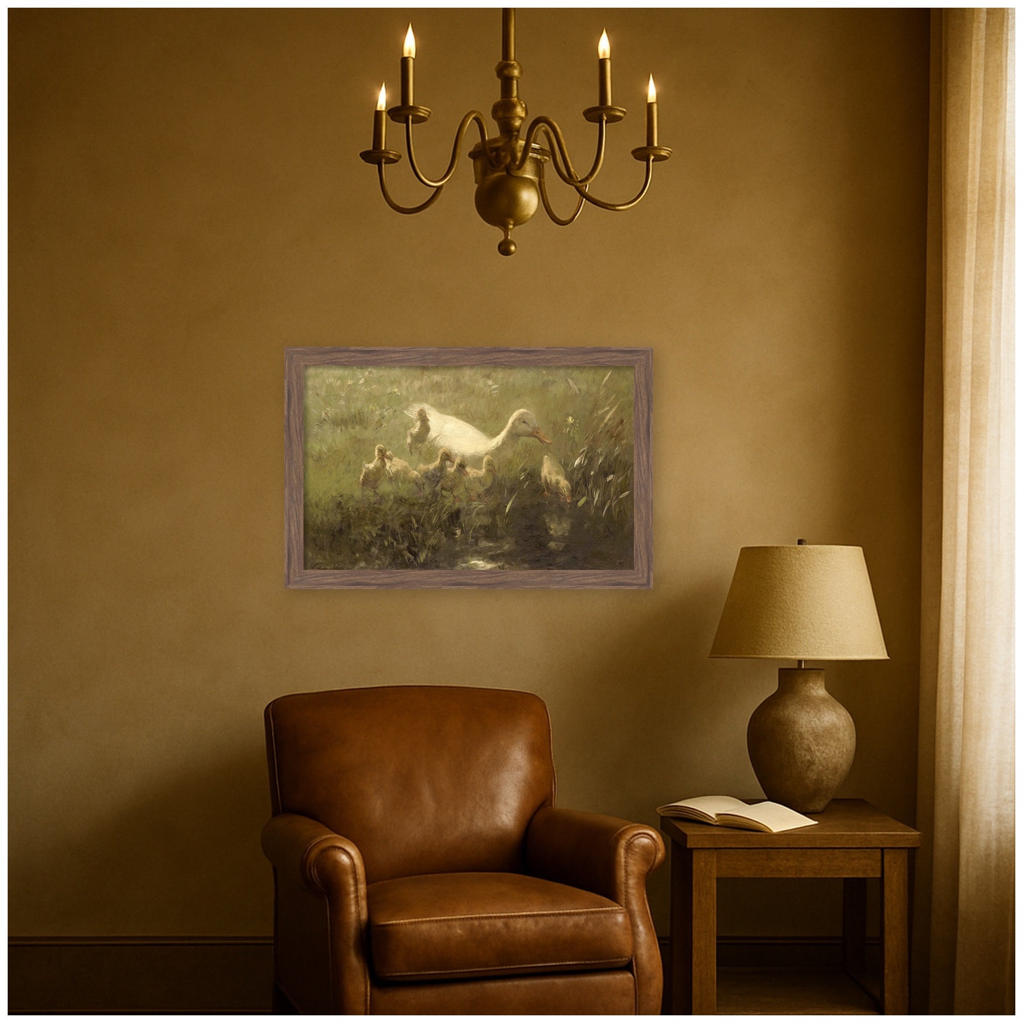 Witte end met kiekens 1910 Willem Maris by Nostalgia Prints Framed Mounted Canvas Wall Art Print