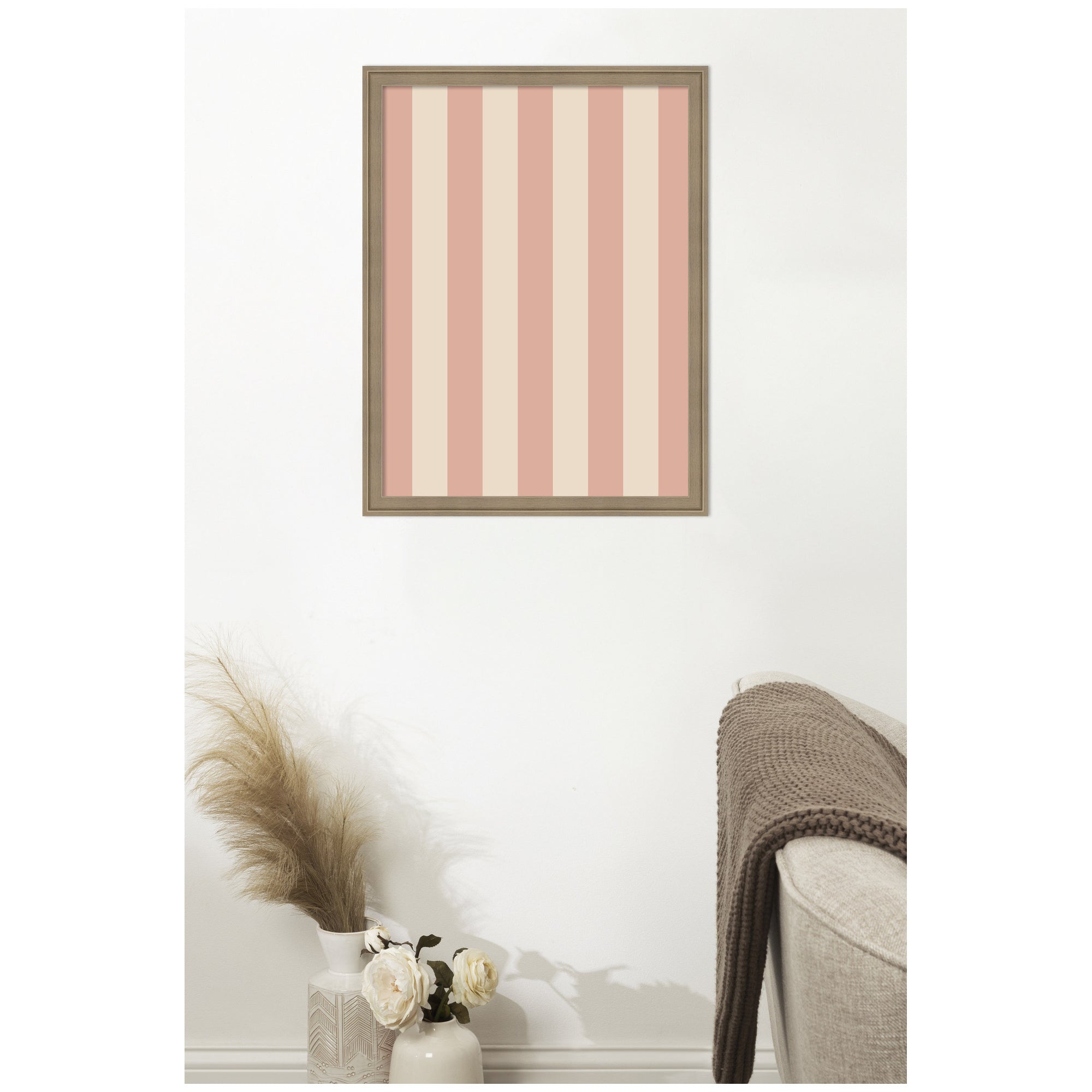 Framed Fabric Pinboard Wide Stripes Pink Wall Organization