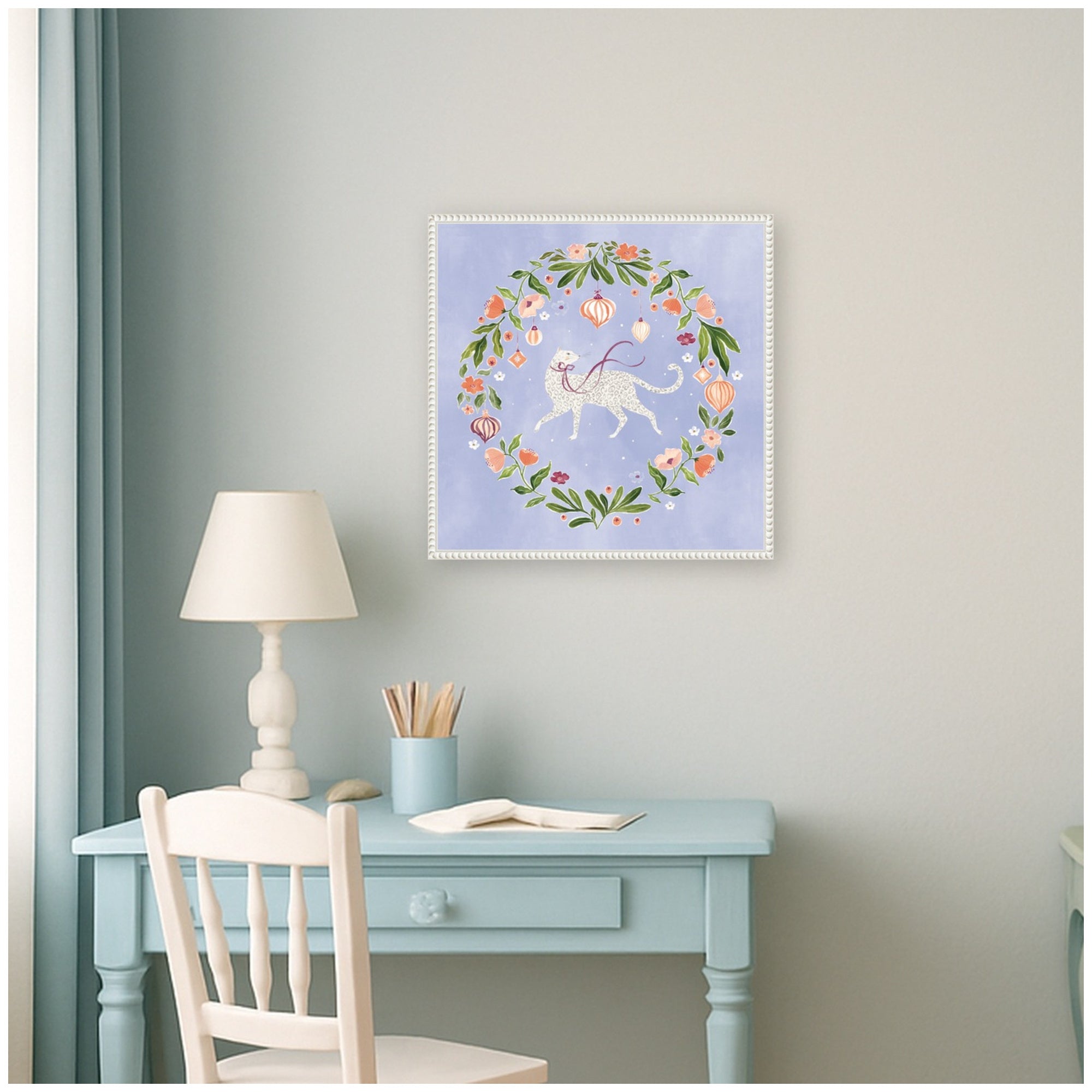Cat Botanical Wreath by Jill Labieniec Framed Canvas Wall Art Print