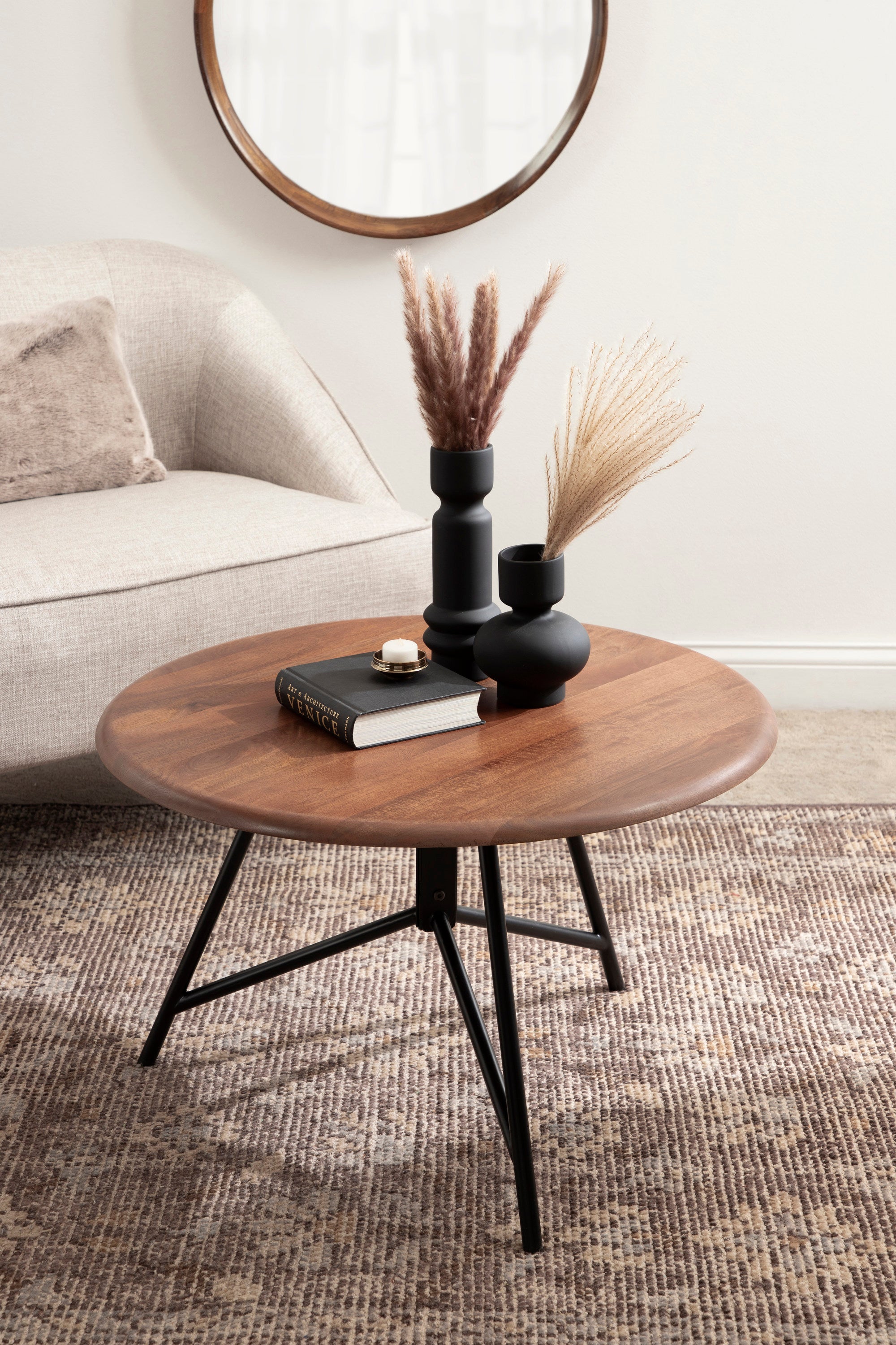 Coffee Table Walnut Brown Black 28x28x18 7
