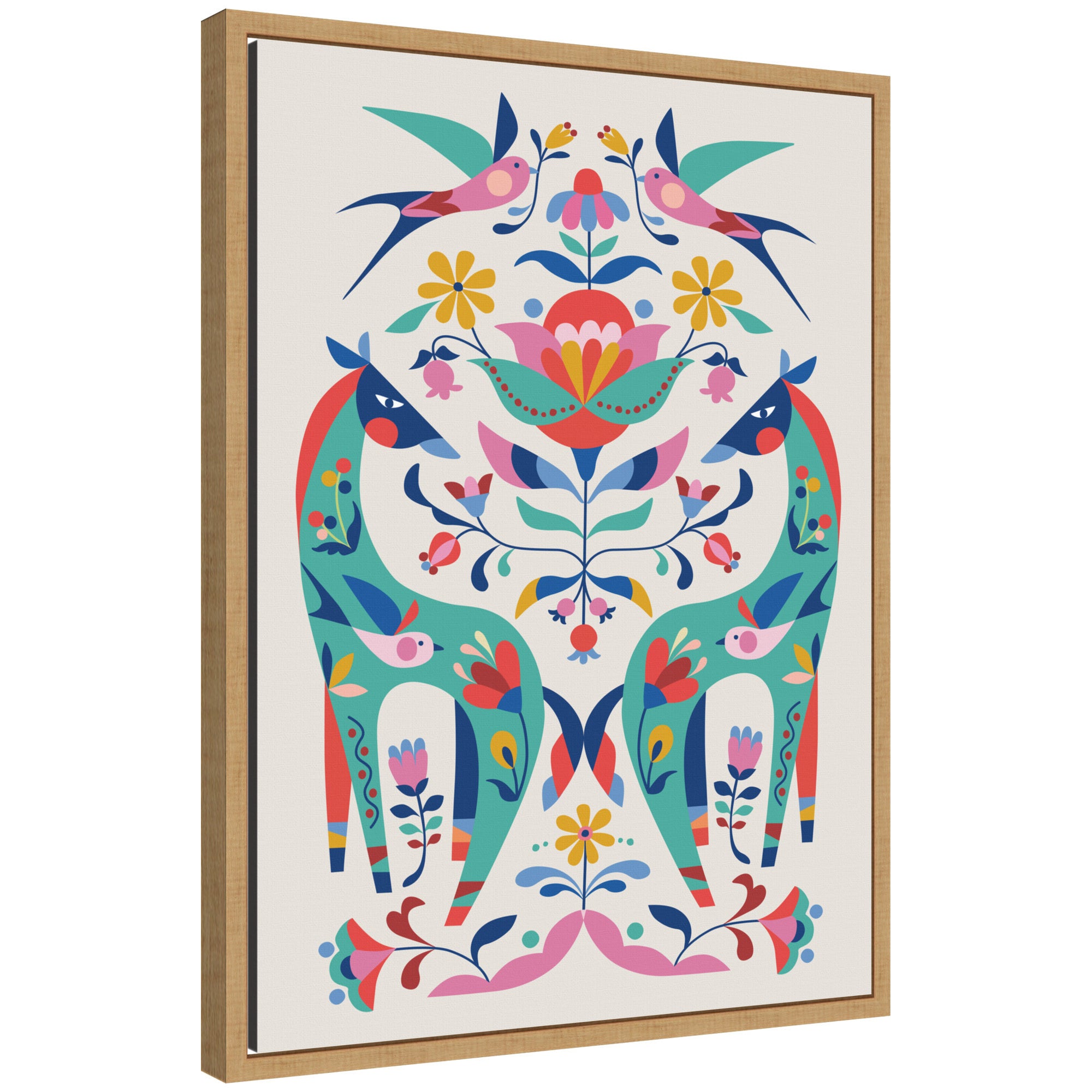 Sylvie Folk-Art Horses and Birds Framed Canvas by Rachel Lee