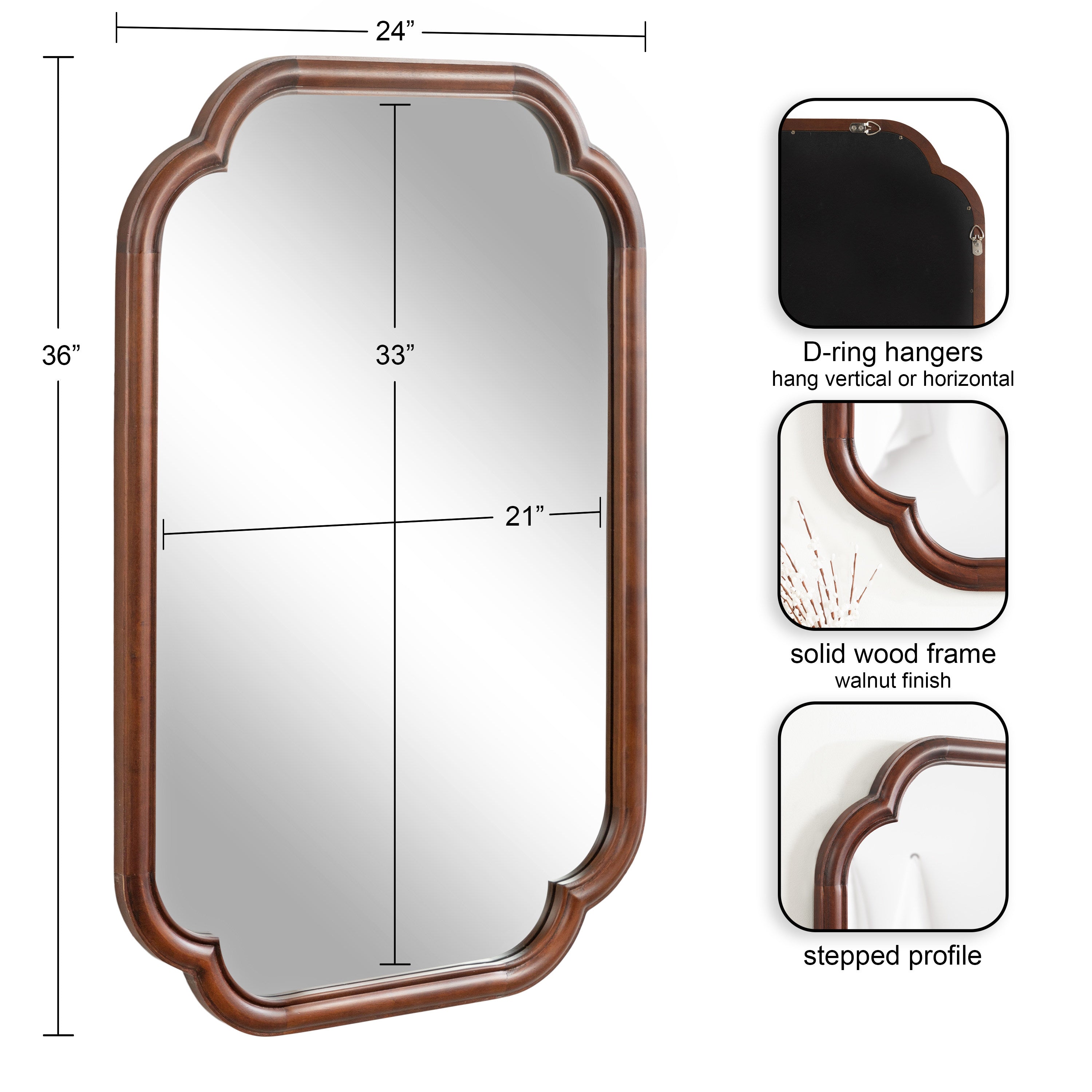 Scallop Mirror Walnut Brown 24x36 2