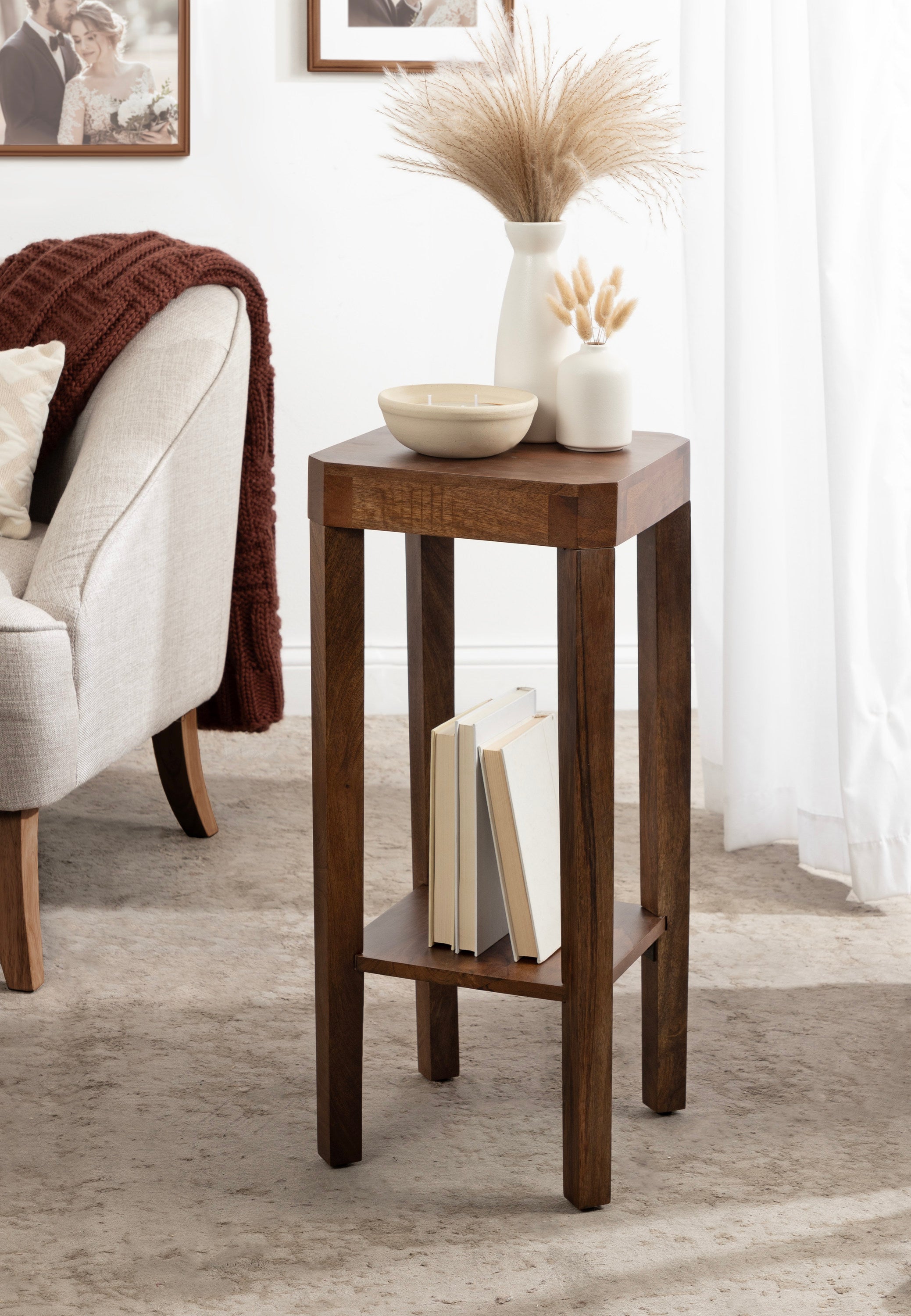 Side Table Walnut Brown 12x12x28 6