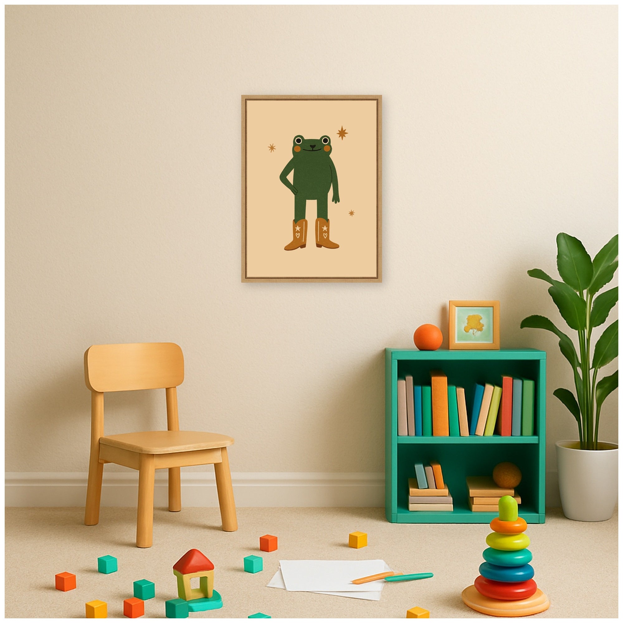 Frog in Cowboy Boots by Laura Moss Framed Canvas Wall Art Print