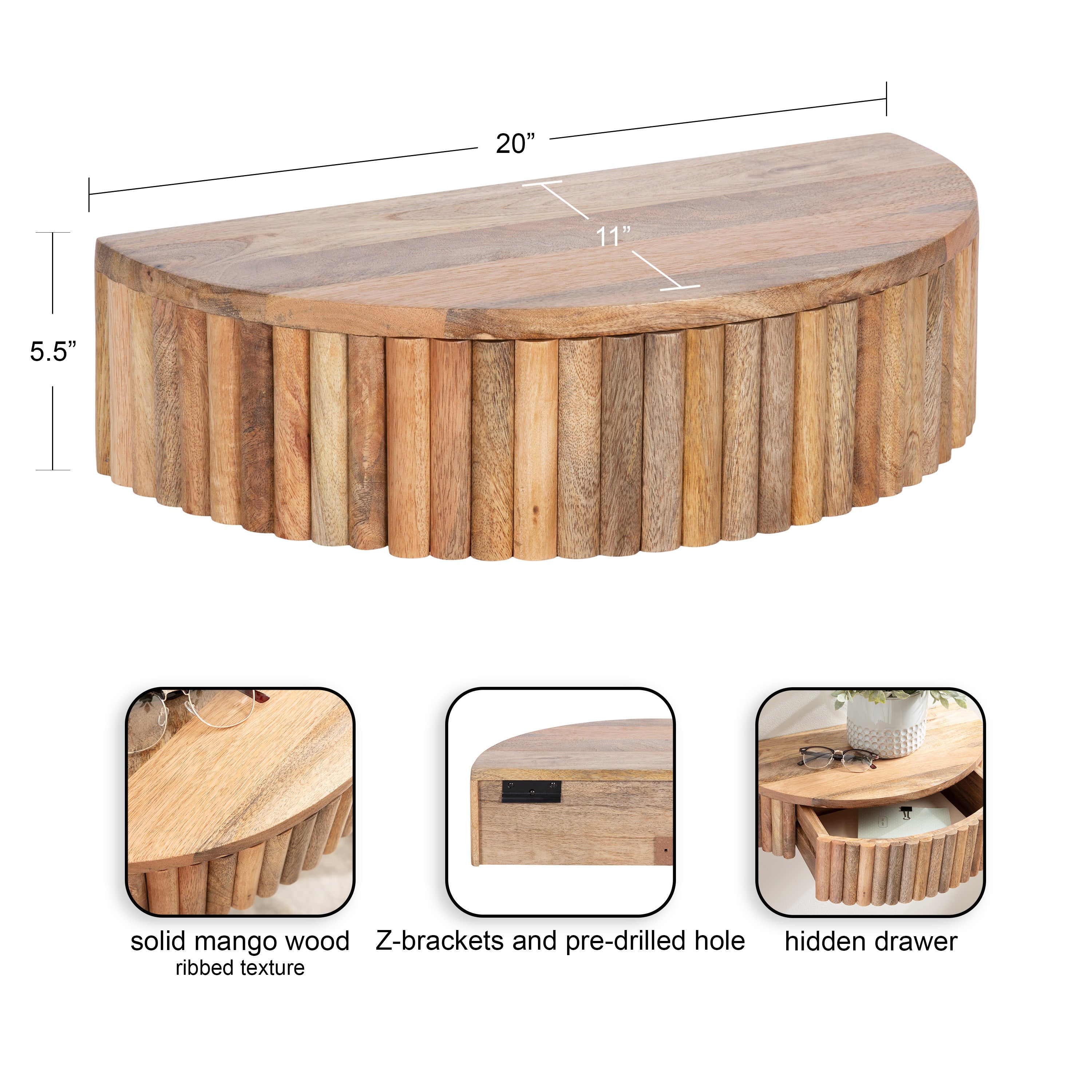 Floating Side Table Natural 20x11x6 2