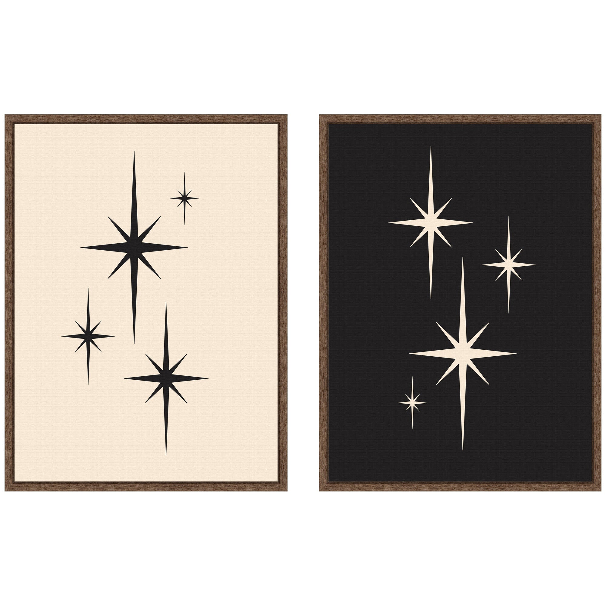Starburst Retro Atomic 70s Style MCM Minimalist 2 Piece Framed Canvas Wall Art Set by Lucky Guava